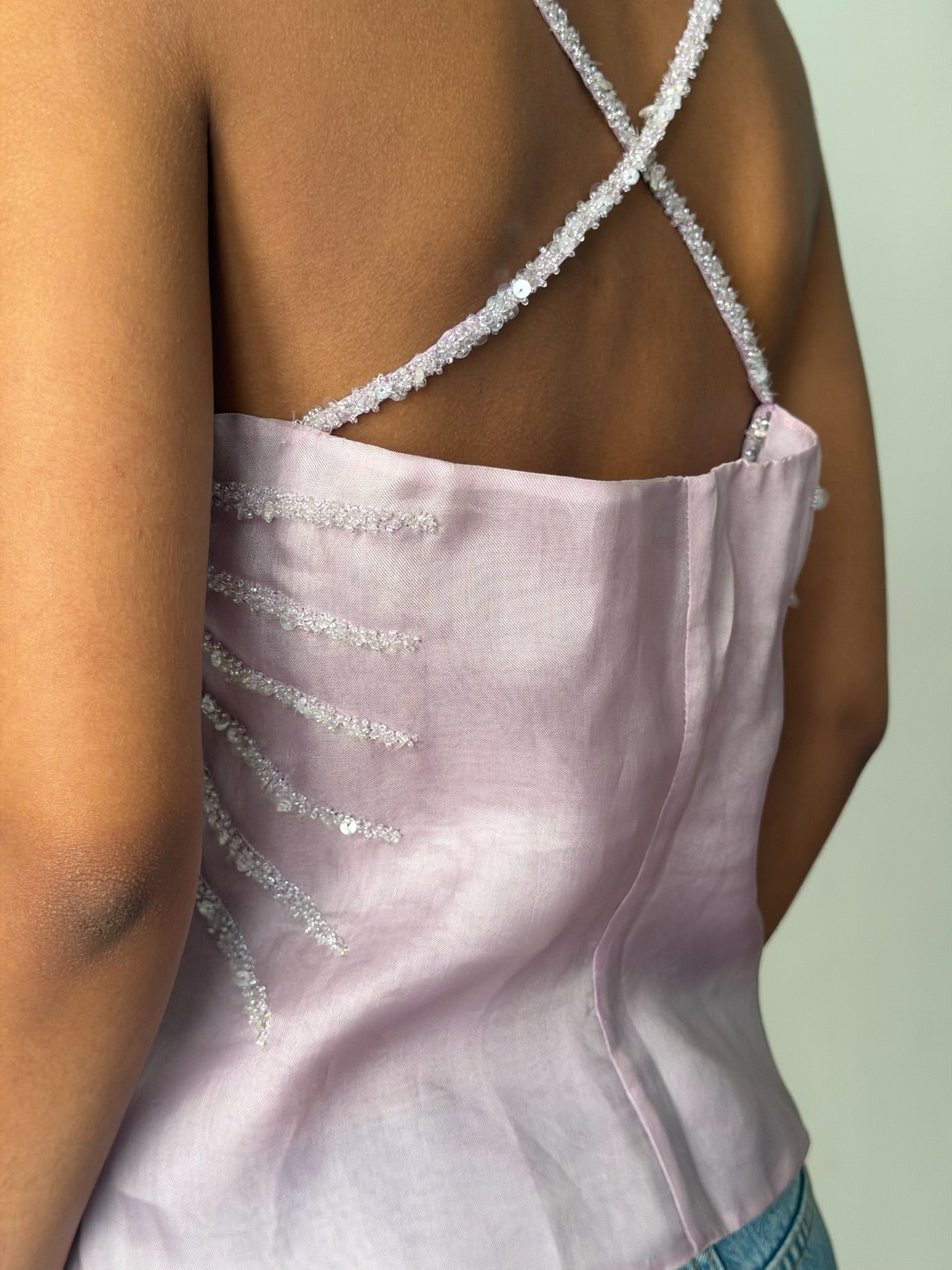 Emporio Armani SS1999 Mauve Beaded Embroidered Bustier Top