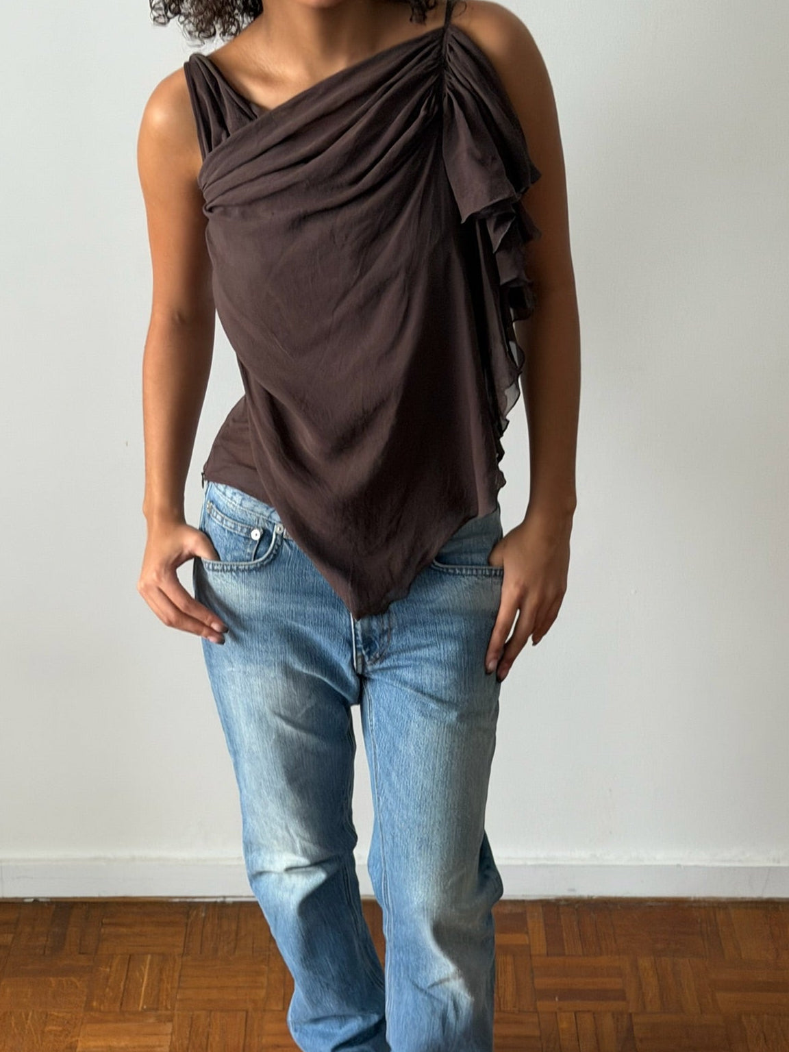 Chloé by Stella McCartney SS2001 Asymmetric Brown Silk Draped Top