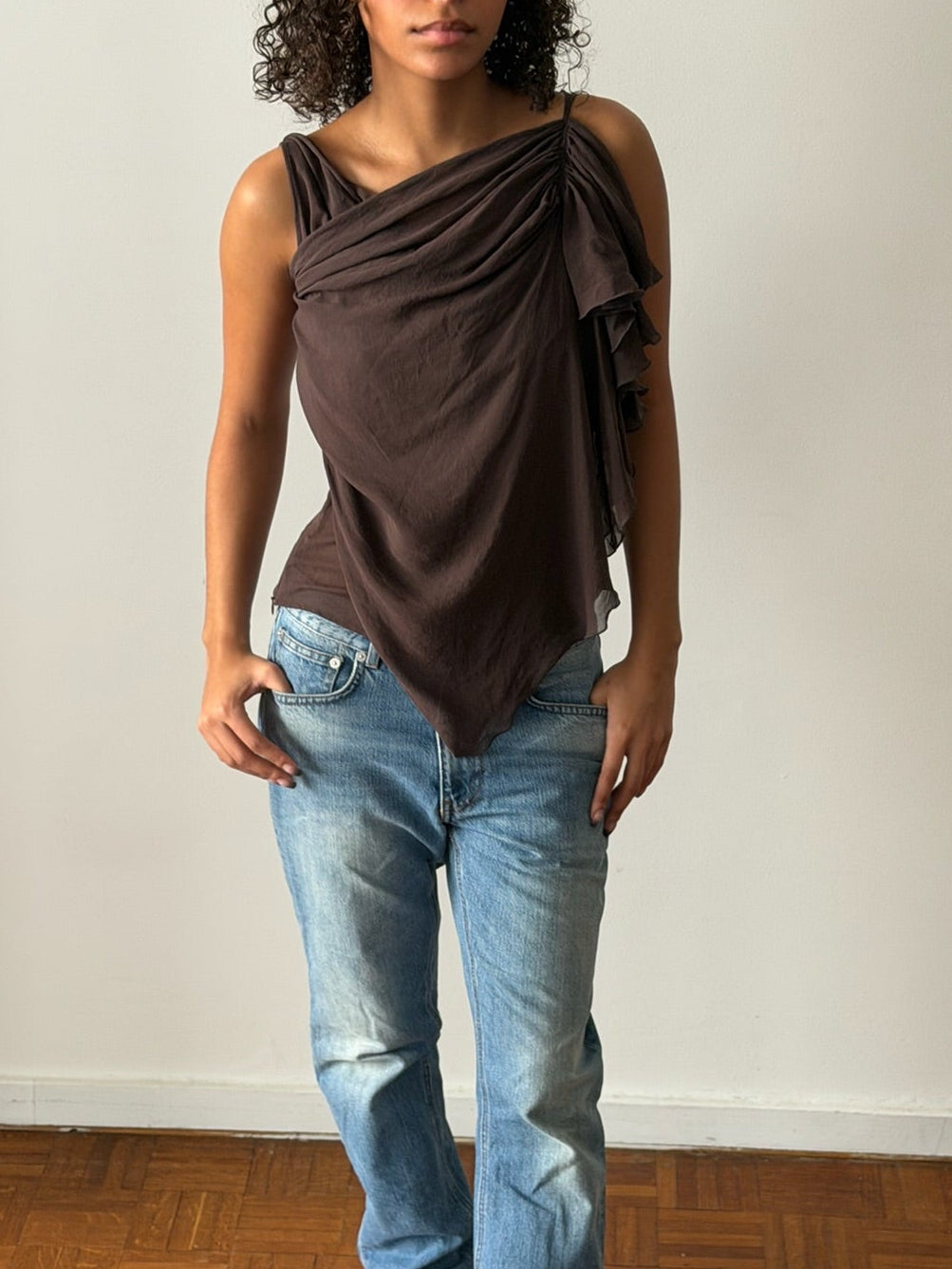 Chloé by Stella McCartney SS2001 Asymmetric Brown Silk Draped Top