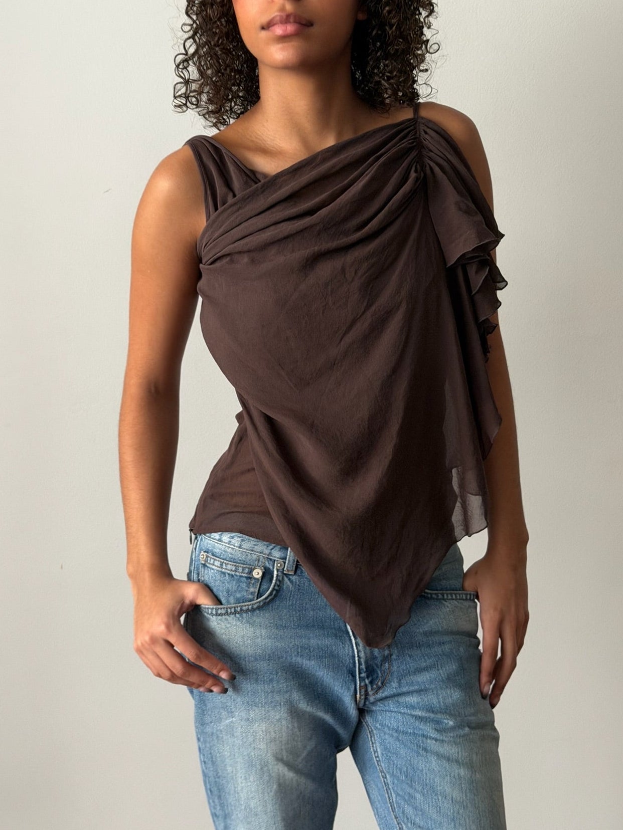 Chloé by Stella McCartney SS2001 Asymmetric Brown Silk Draped Top
