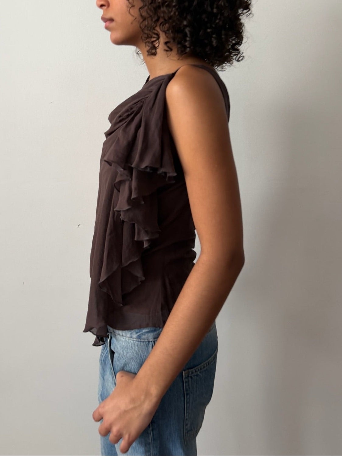 Chloé by Stella McCartney SS2001 Asymmetric Brown Silk Draped Top