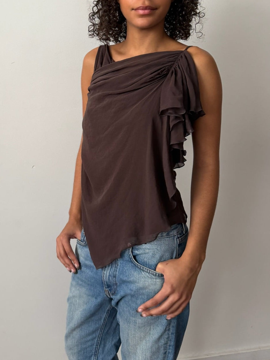 Chloé by Stella McCartney SS2001 Asymmetric Brown Silk Draped Top