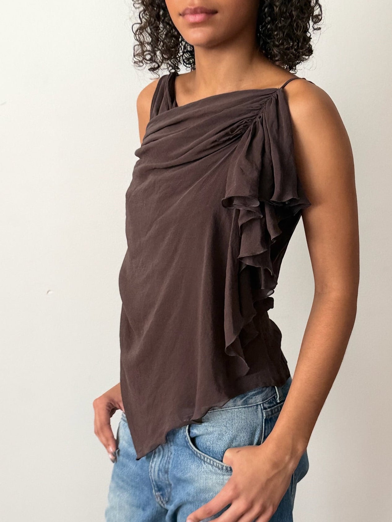 Chloé by Stella McCartney SS2001 Asymmetric Brown Silk Draped Top
