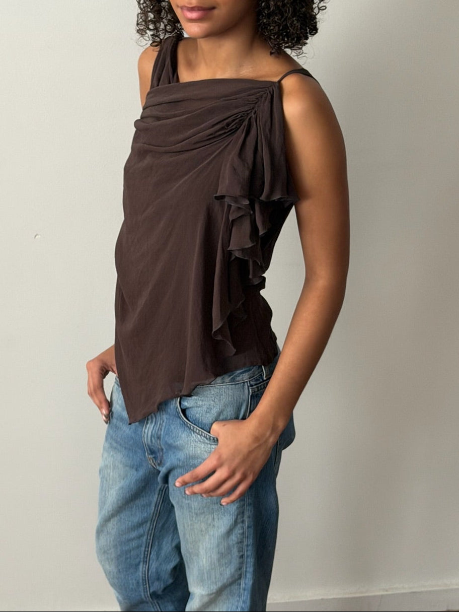Chloé by Stella McCartney SS2001 Asymmetric Brown Silk Draped Top