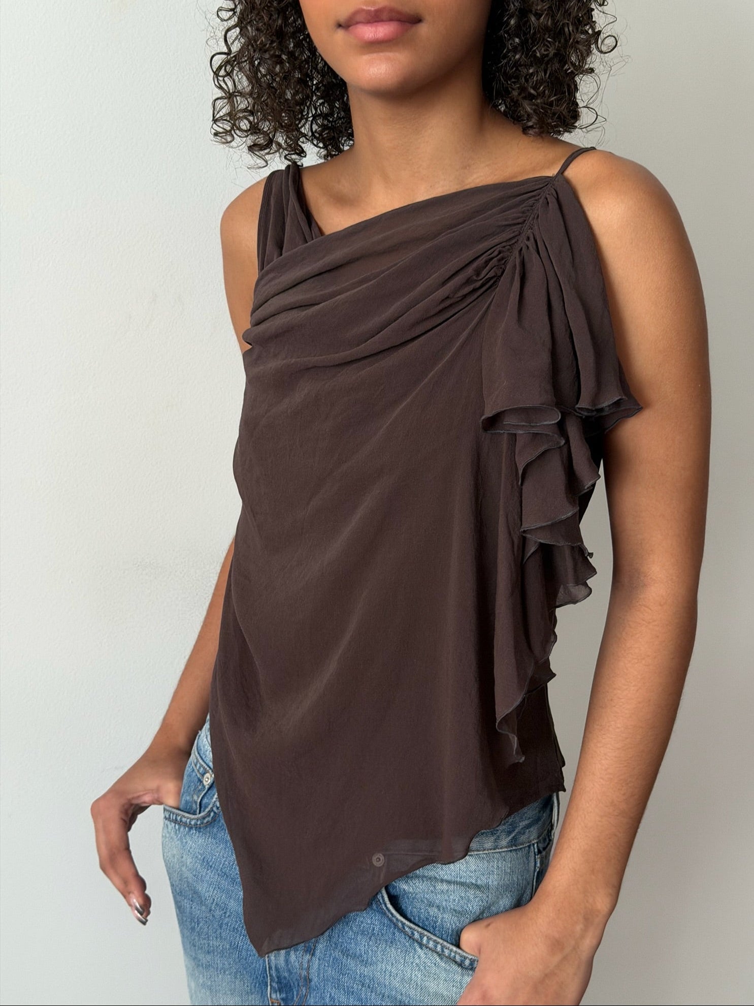 Chloé by Stella McCartney SS2001 Asymmetric Brown Silk Draped Top