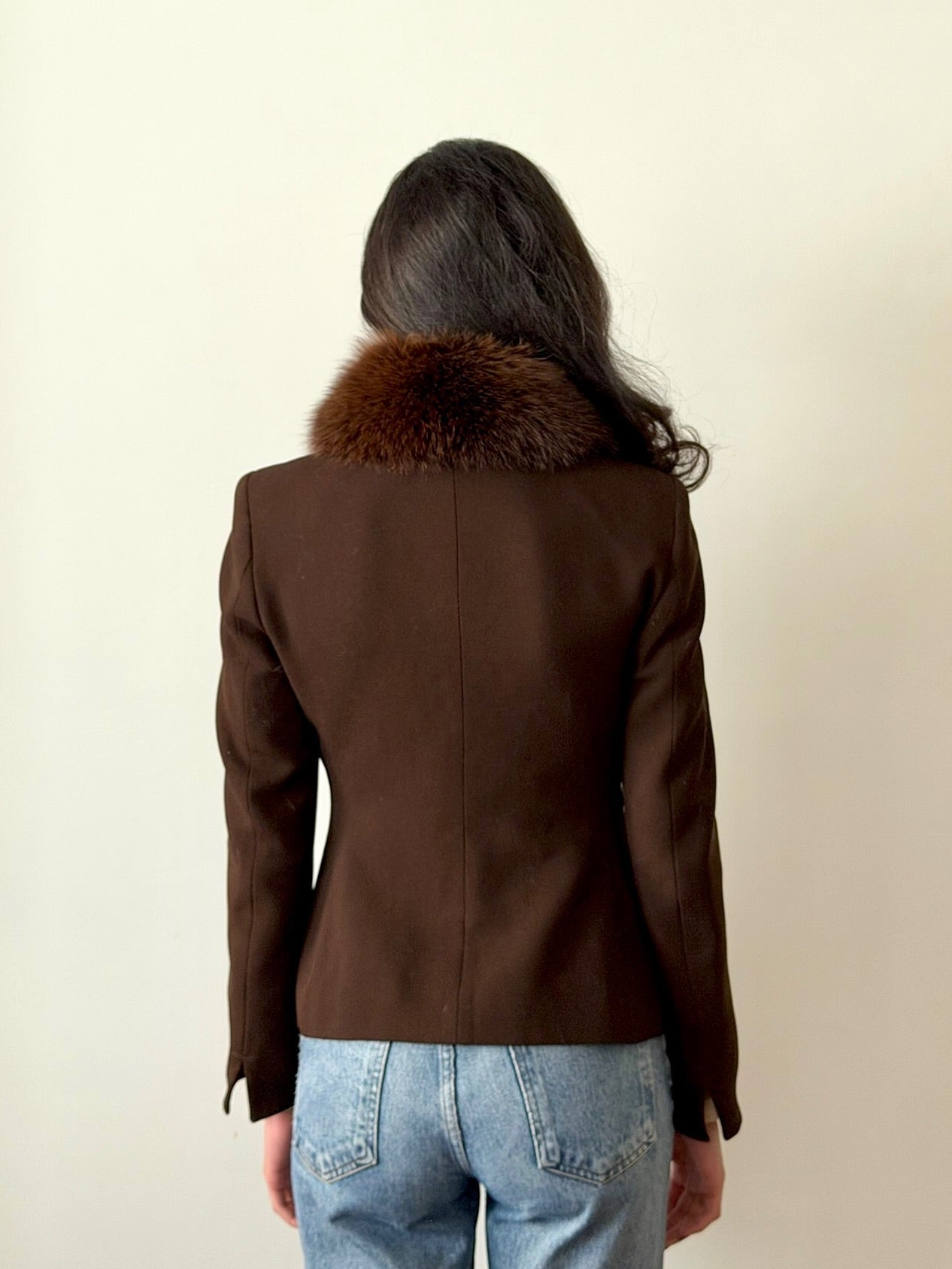 Blumarine FW1996 Brown Wool Fur Collar Jacket