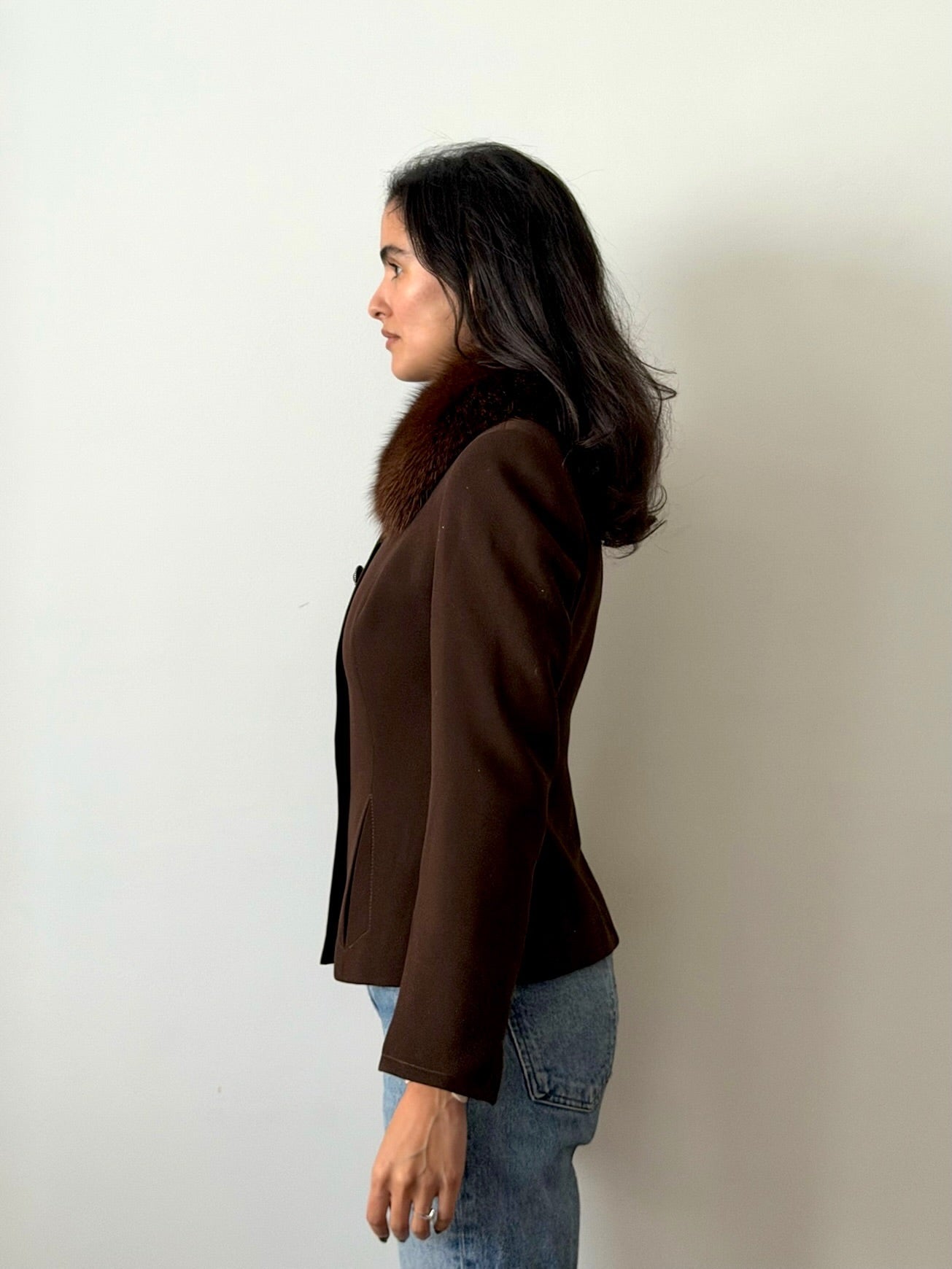 Blumarine FW1996 Brown Wool Fur Collar Jacket
