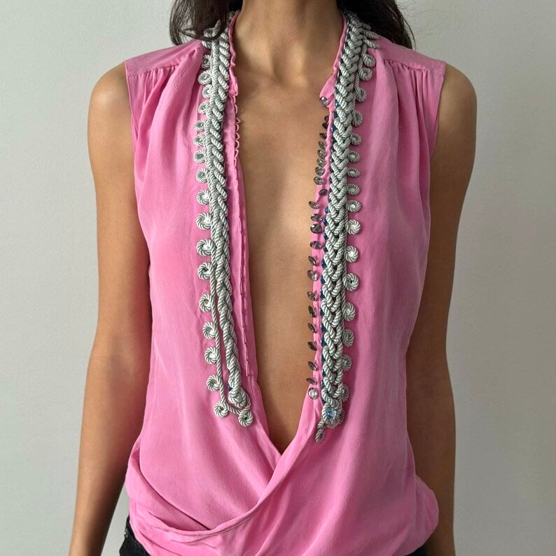 Balenciaga by Nicolas Ghesquière 2000s Silk Embellished Top