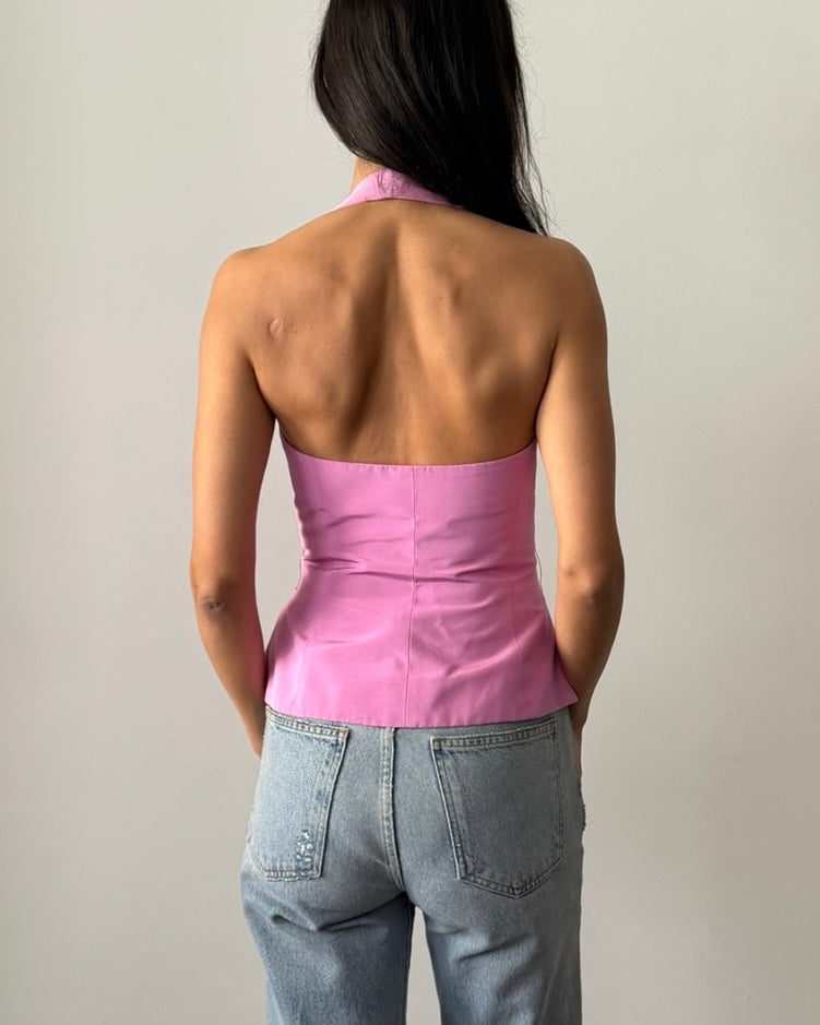 ヴィンテージ クリスチャン ディオール トップ　ピンク　ジョン・ガリアーノ Christian Dior by John Galliano SS2009 Silk Bustier Top – Candy