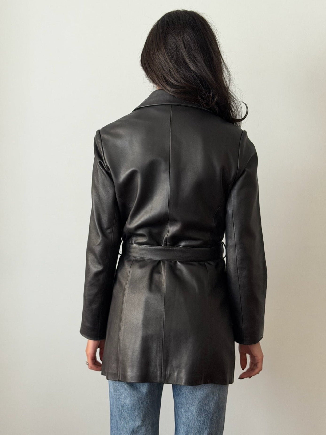 Balmain 1990s Black Leather Belted Jacket