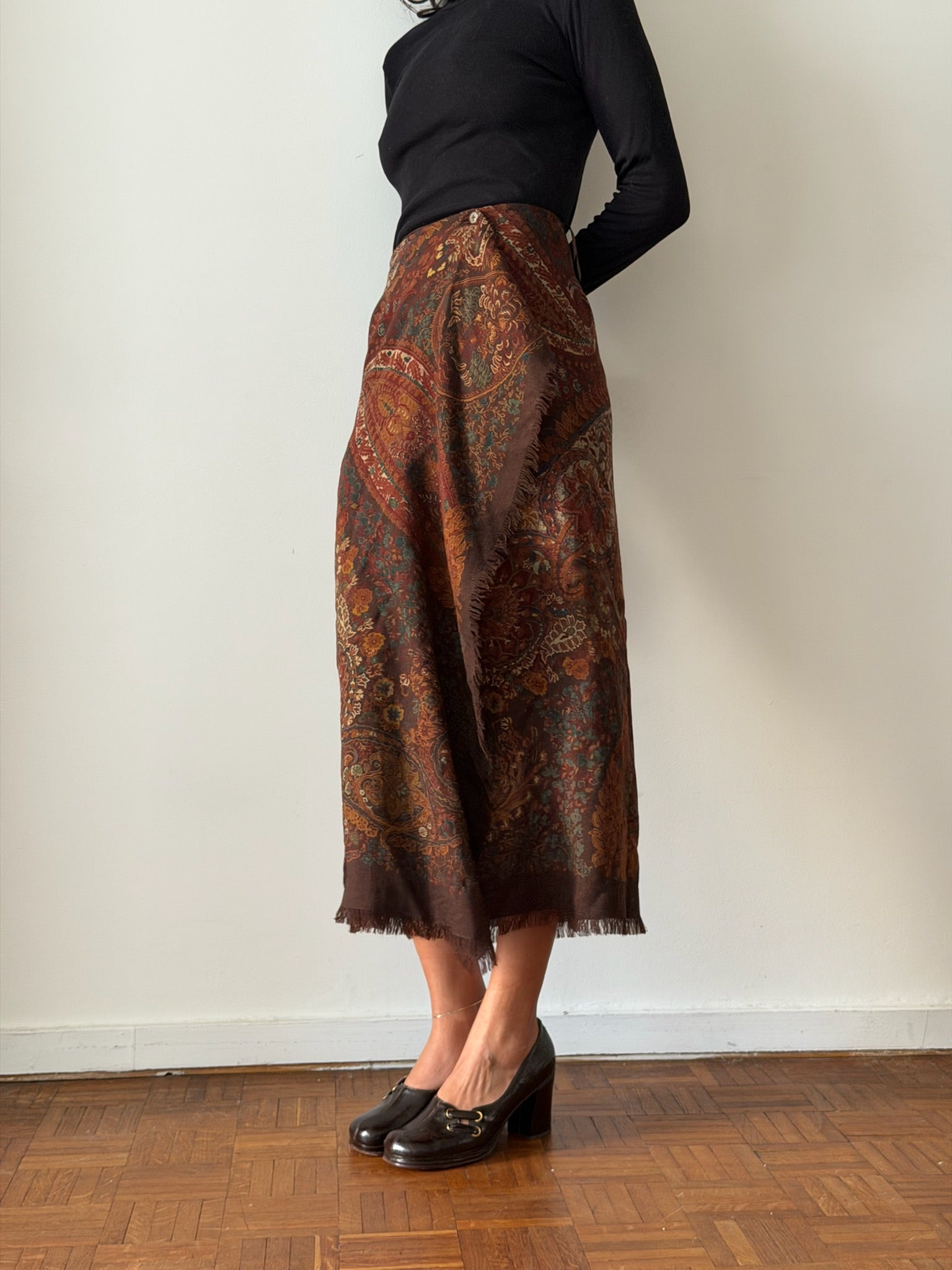 Vintage Paisley Wool Wrap Skirt