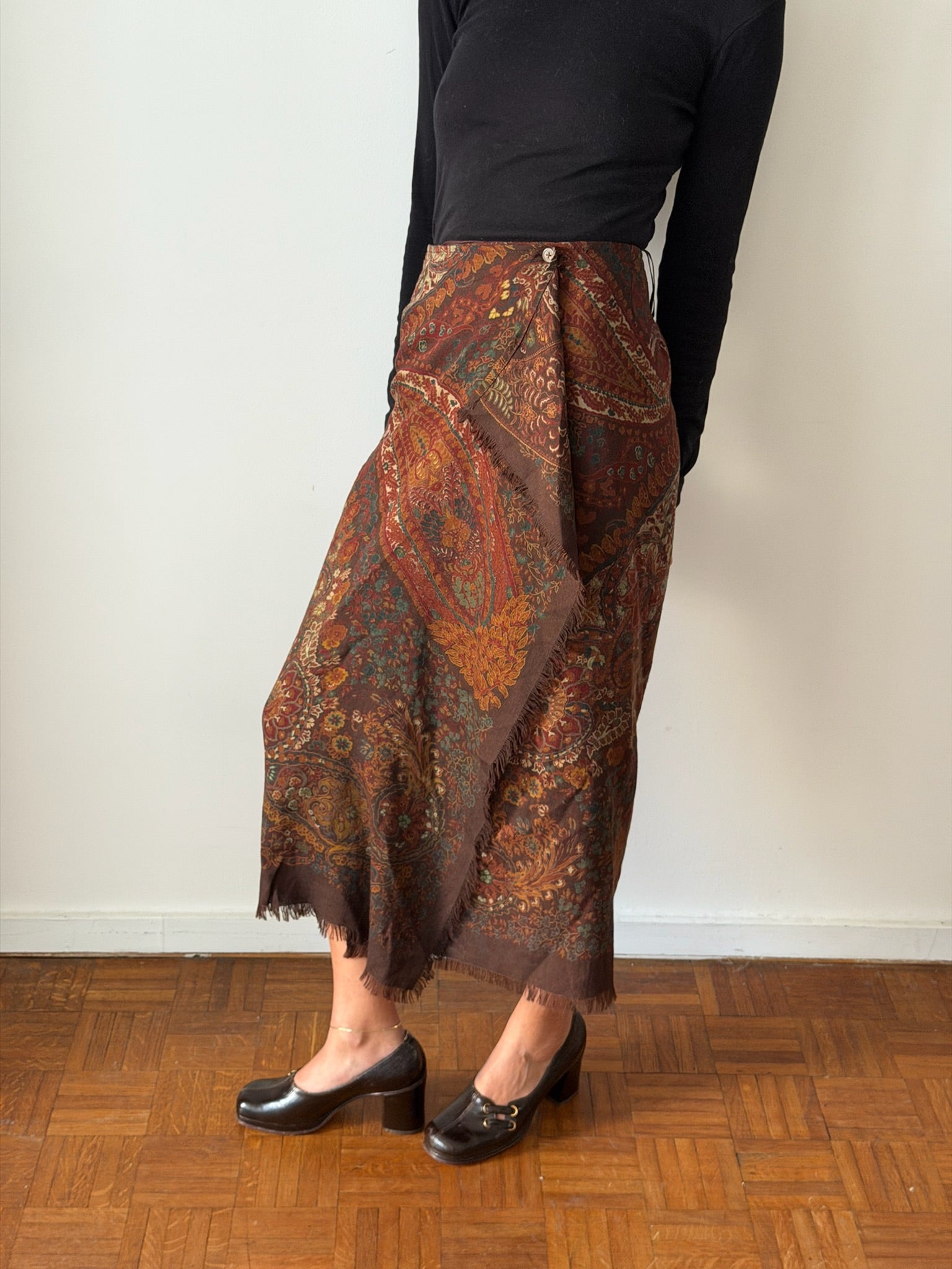 Vintage Paisley Wool Wrap Skirt