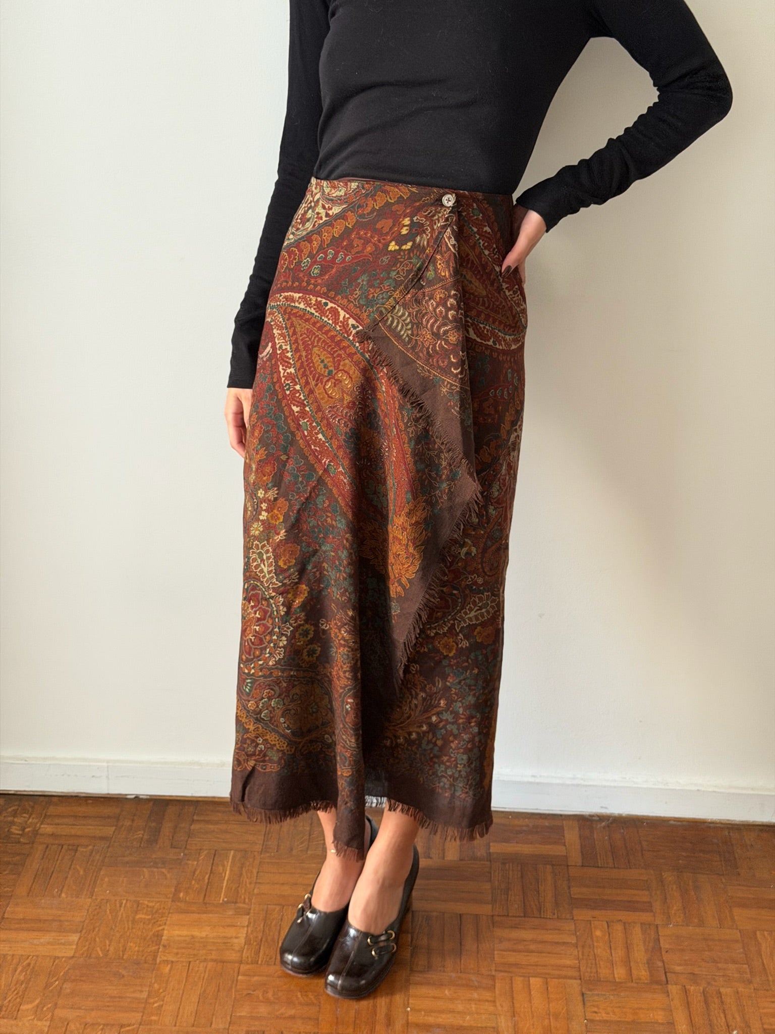 Vintage Paisley Wool Wrap Skirt
