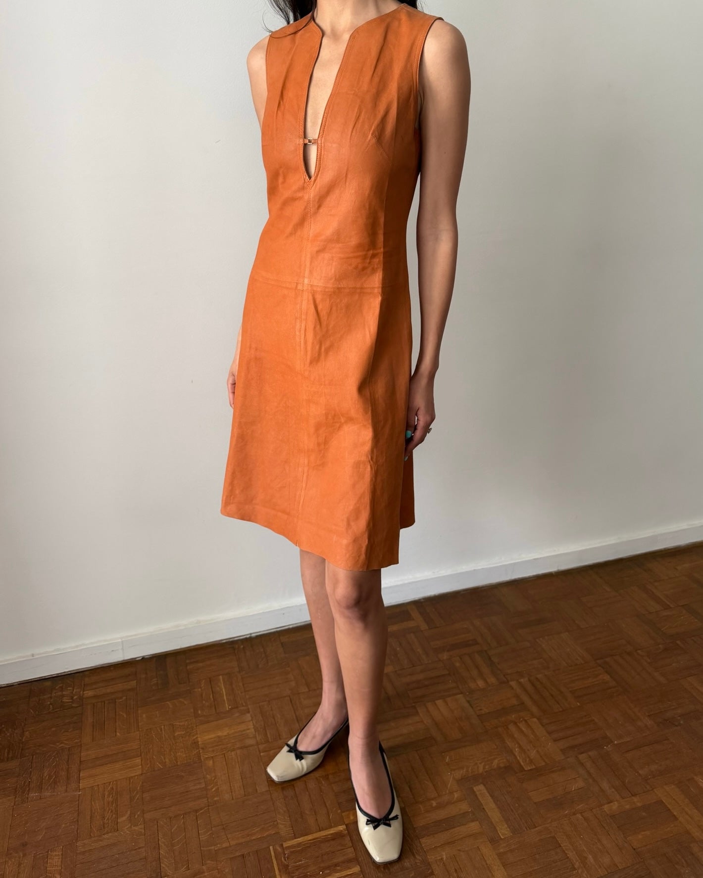 knee length dresses for ladies Faux leather belted midi dress