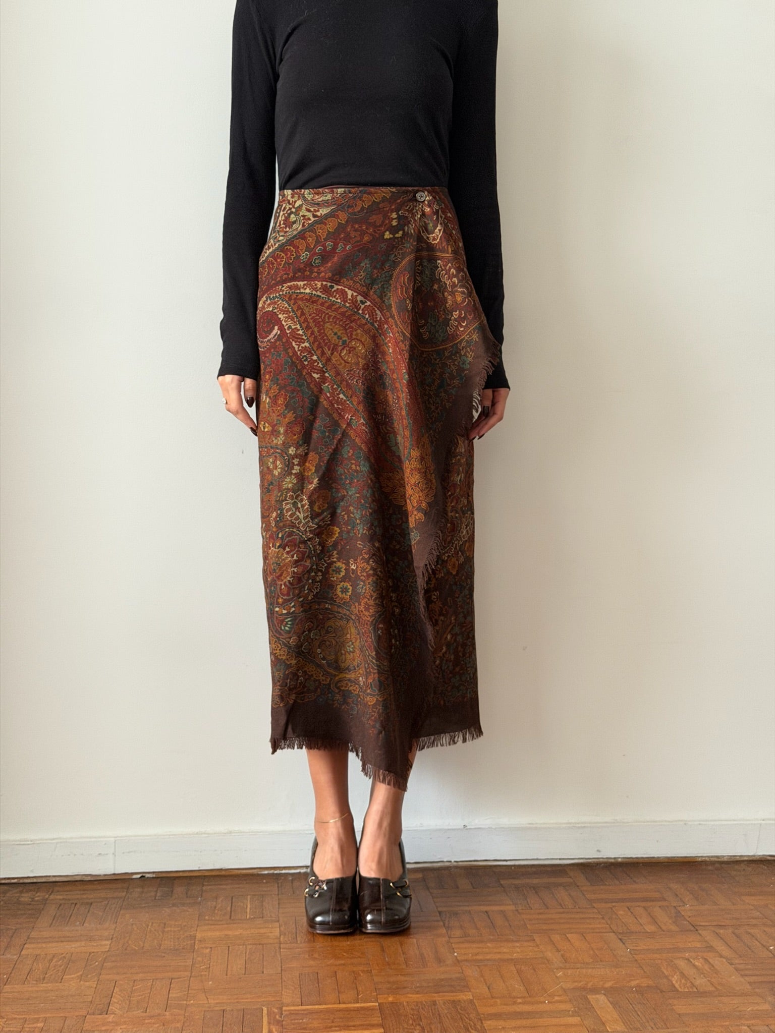 Vintage Paisley Wool Wrap Skirt