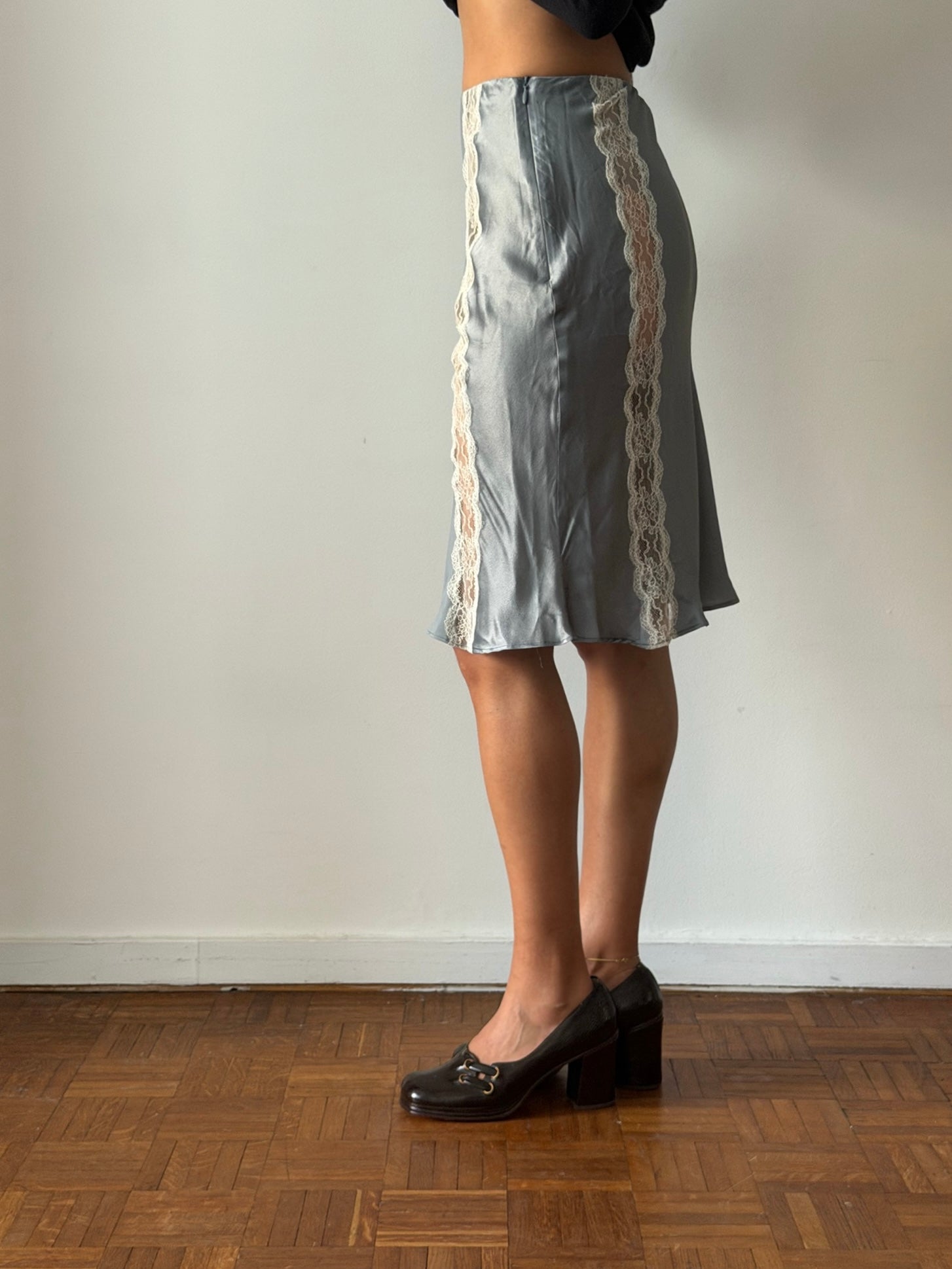 Blumarine FW1998 Romantic Silk & Lace Skirt