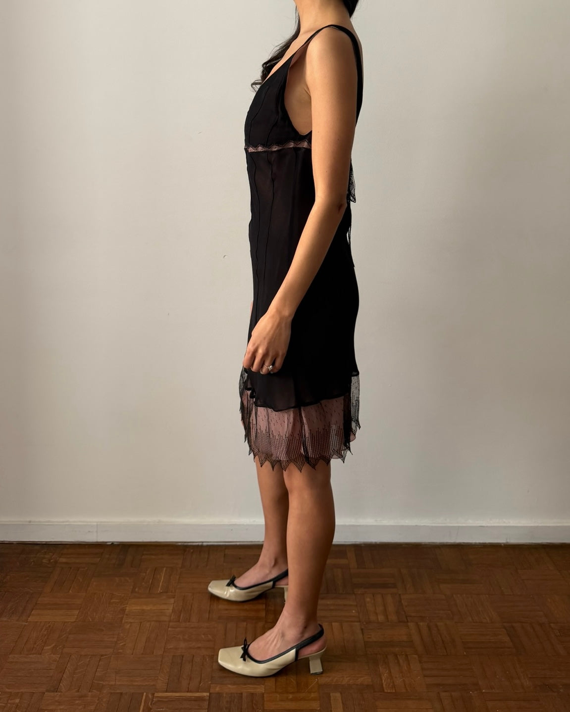 blumarine silk mini dress Blumarine SS1999 Silk Lace Mini Dress – Black IT 42