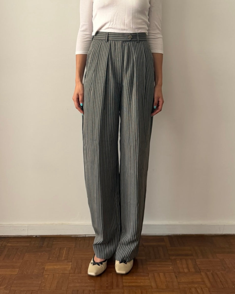 Giorgio Armani 1990s Wide-Leg Pinstripe Trousers – Slate Grey XS