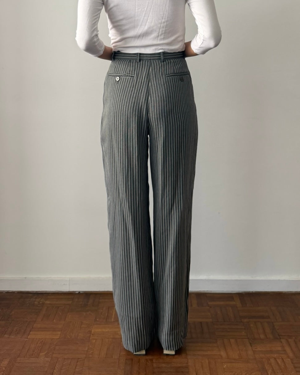 パンツ 90s GIORGIO ARMANI stripe gray slacks Giorgio Armani 1990s Wide-Leg Pinstripe Trousers – Slate Grey XS
