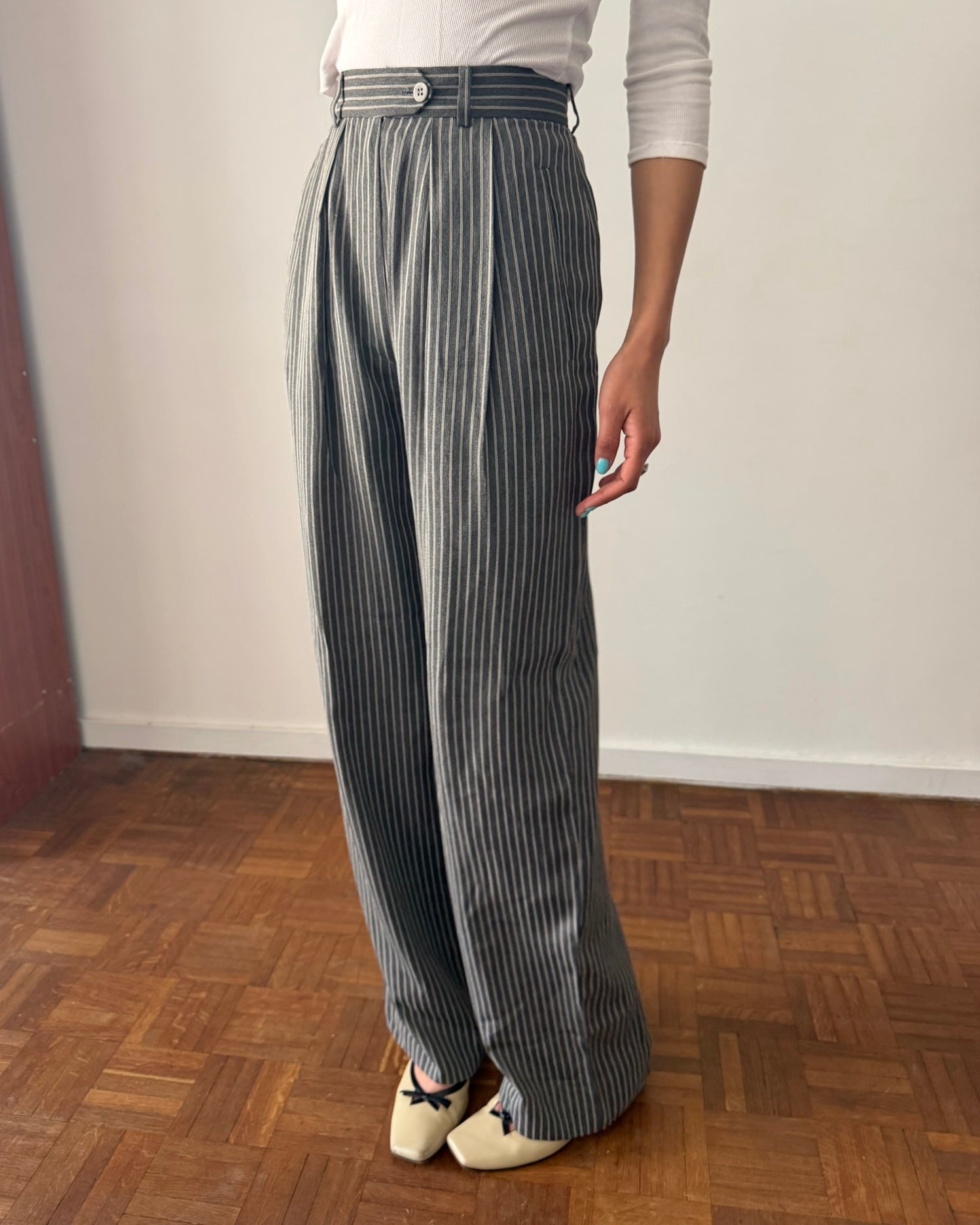 Giorgio Armani 1990s Wide-Leg Pinstripe Trousers