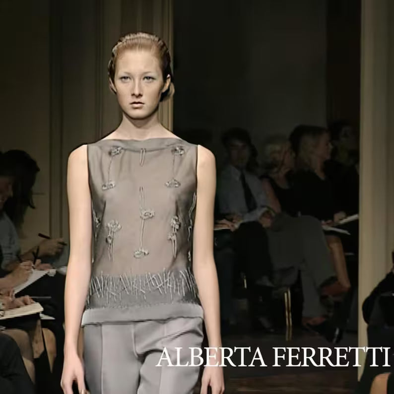 Alberta Ferretti SS1998 Sheer Embroidered Two-Piece Set – Neutral