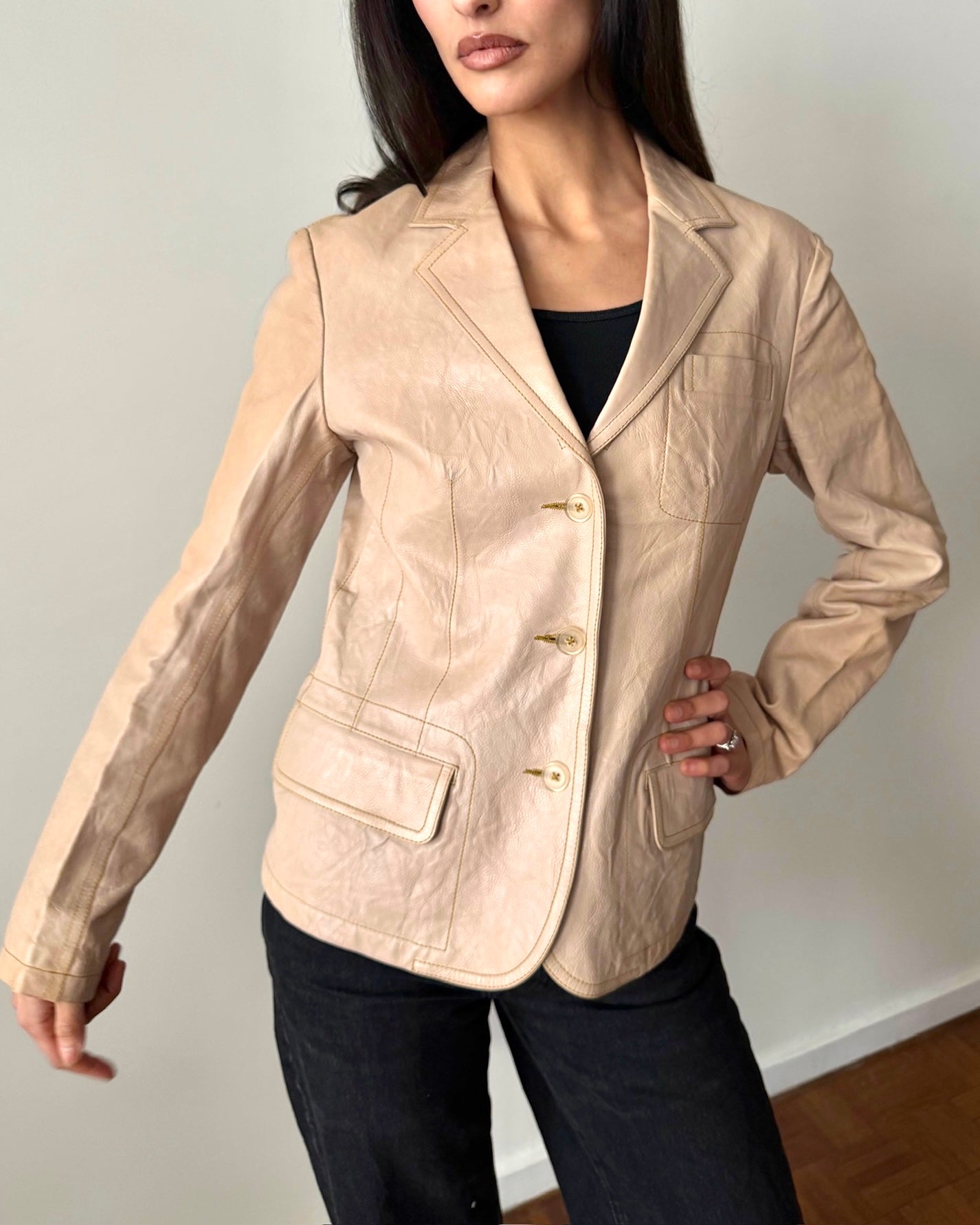 Jil Sander 1996 Leather Blazer – Beige Sand