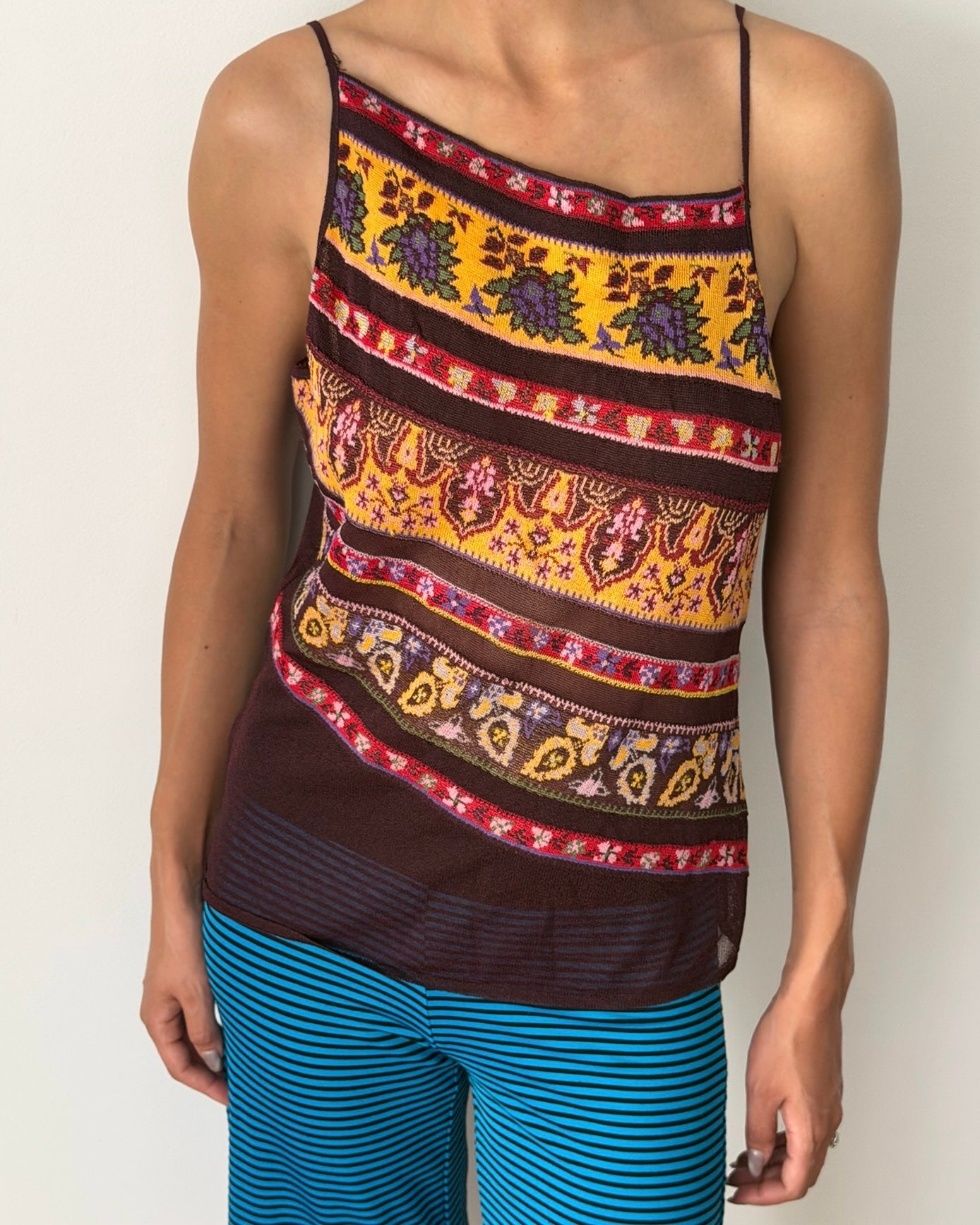 Kenzo Fall/Winter 1995 Asymmetric Printed Mesh Top