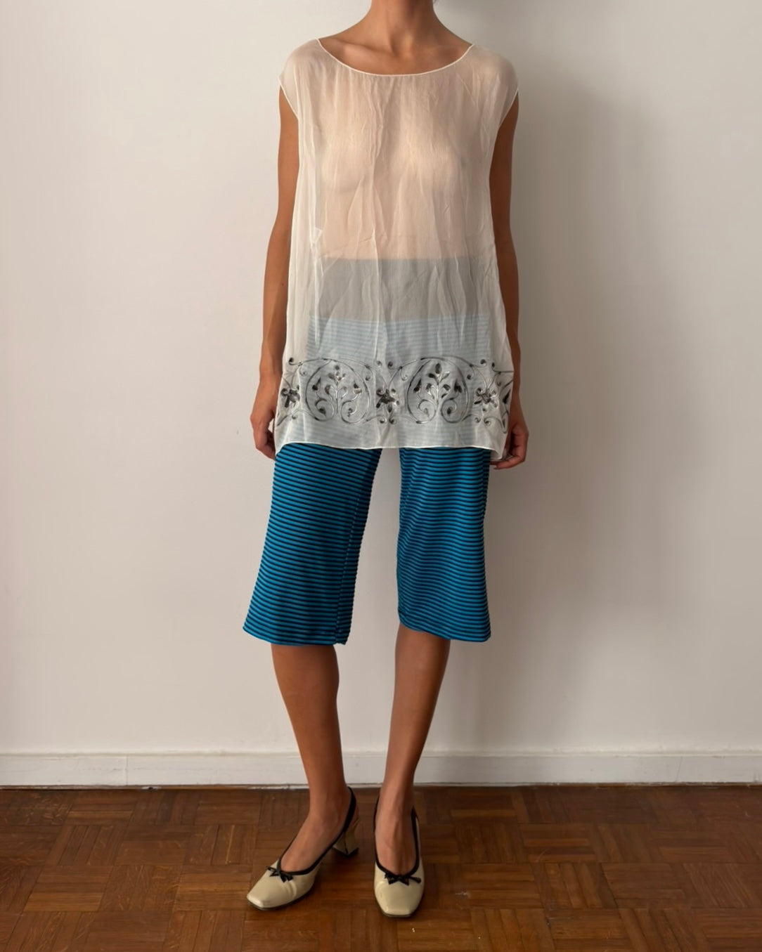 Alberta Ferretti 2000s Sheer Silk Embroidered Tunic