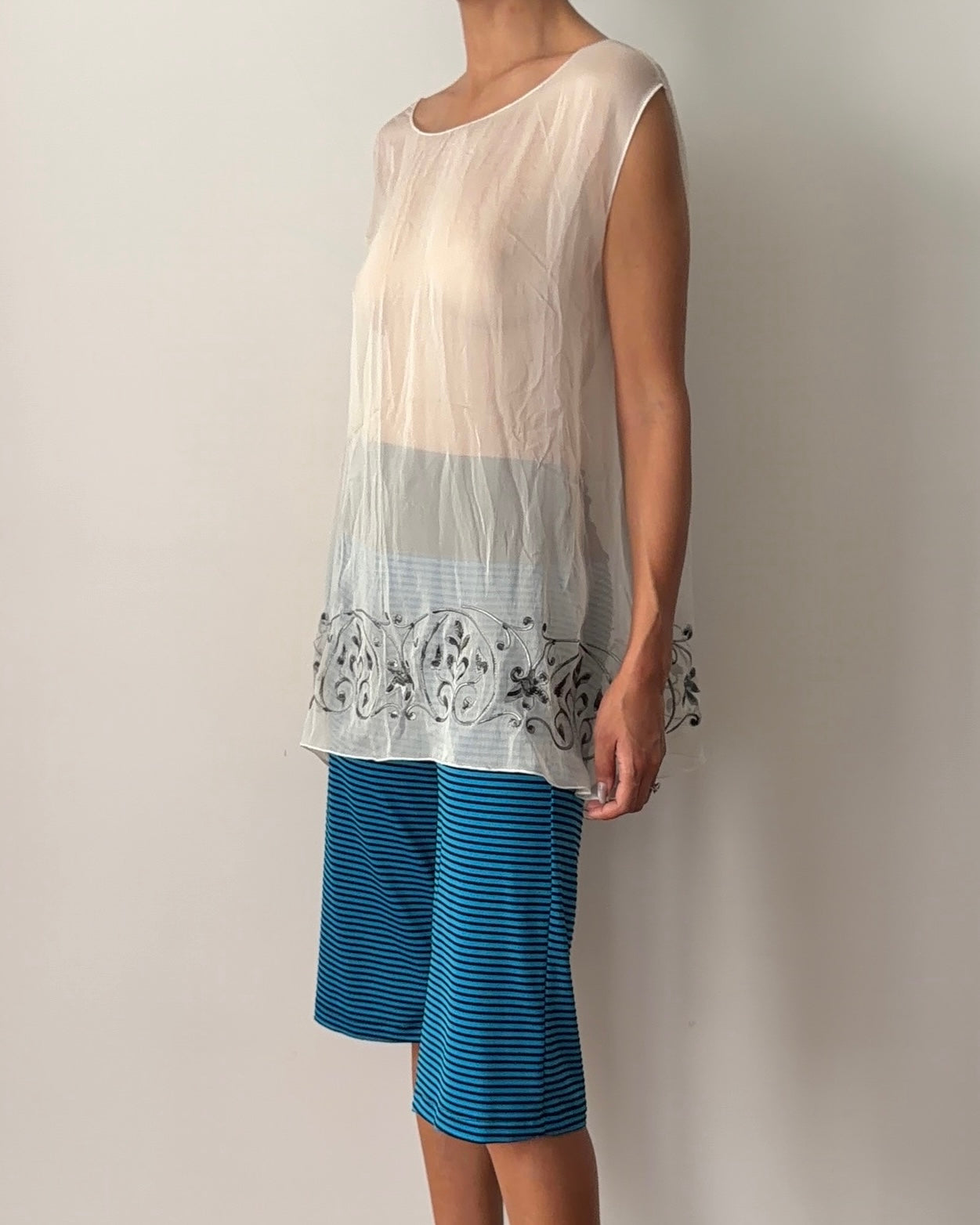 Alberta Ferretti 2000s Sheer Silk Embroidered Tunic
