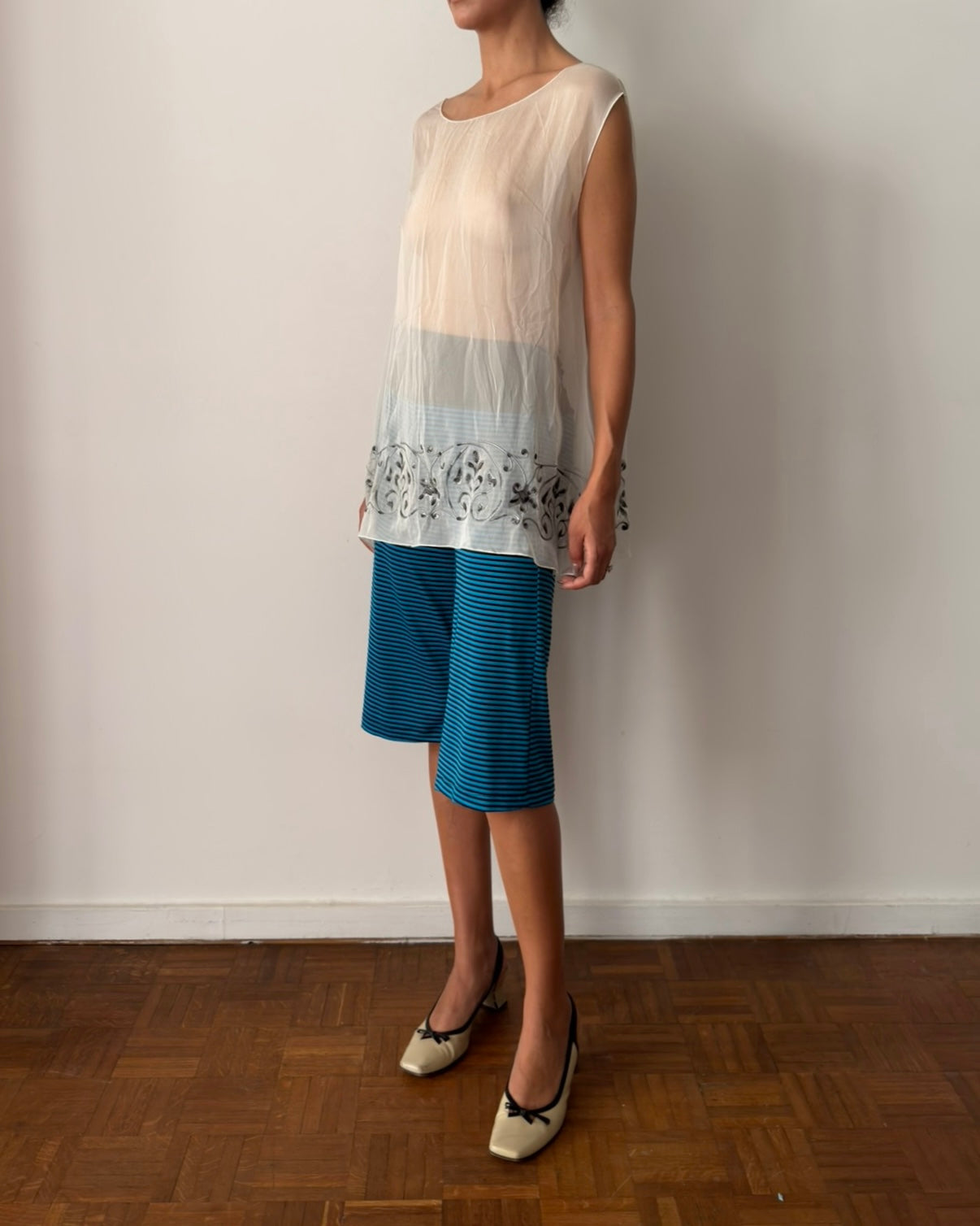 Alberta Ferretti 2000s Sheer Silk Embroidered Tunic
