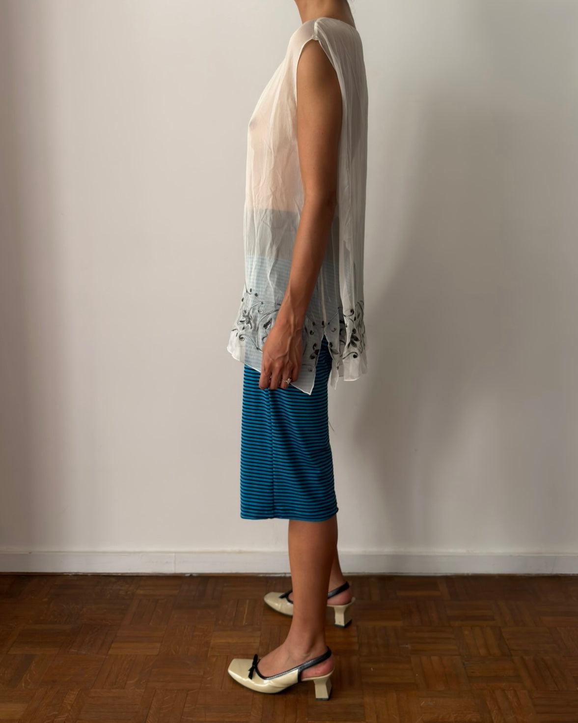 Alberta Ferretti 2000s Sheer Silk Embroidered Tunic