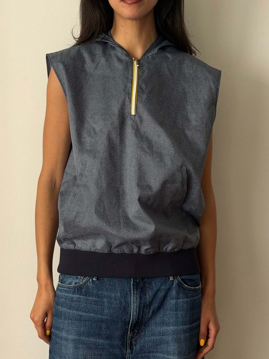 トップス 1999SS MIU MIU Utility Nylon Vest 90s Miu Miu SS1999 Sleeveless Hooded Top Blue Grey | Vintage Archive