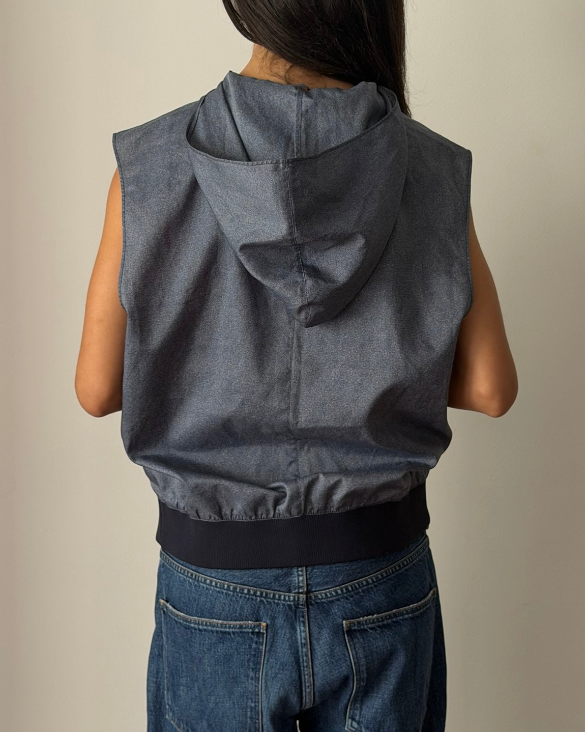 Miu Miu SS1999 Sleeveless Hooded Top Blue Grey | Vintage Archive