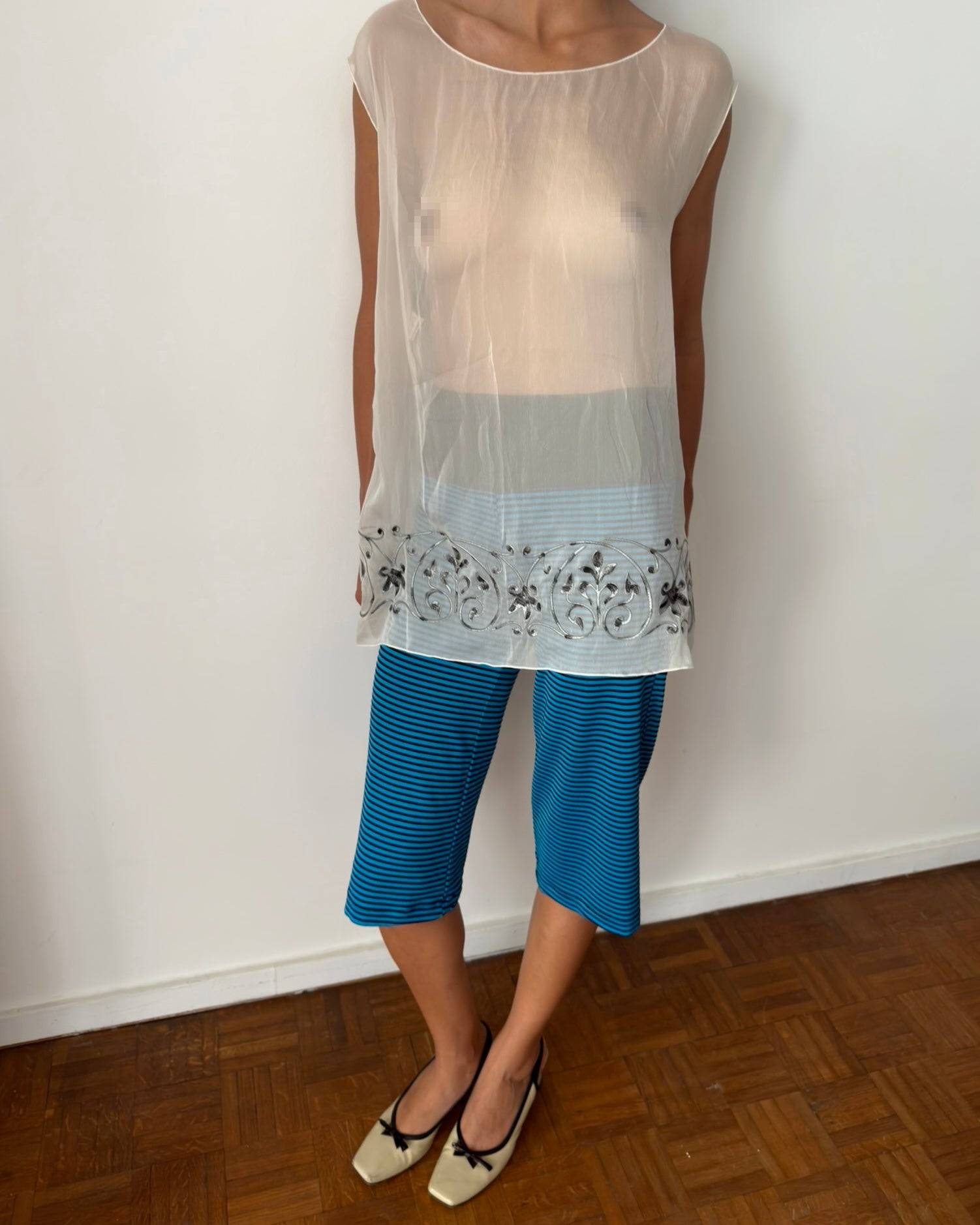Alberta Ferretti 2000s Sheer Silk Embroidered Tunic