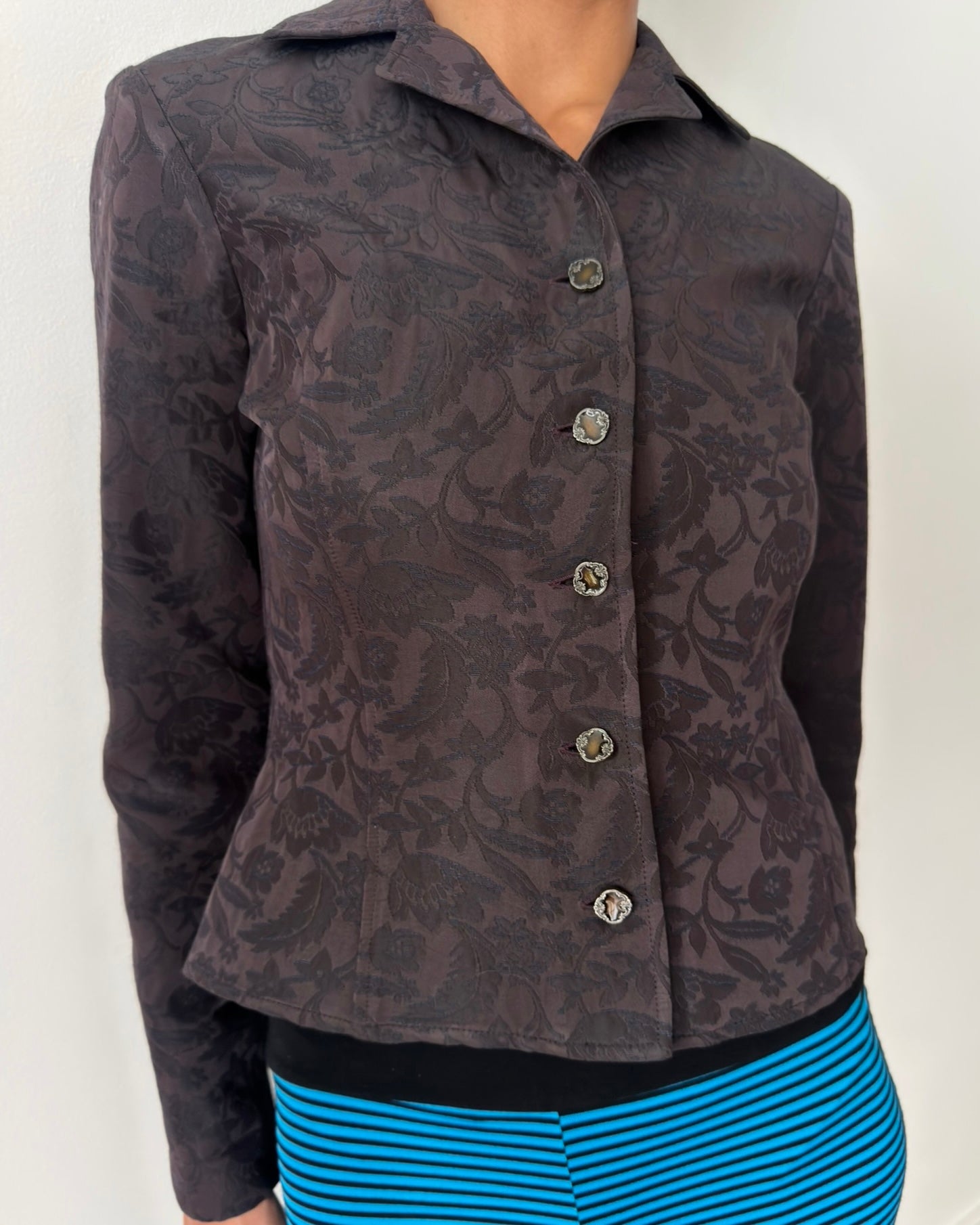 Cerruti 1990s Floral Jacquard Fitted Jacket