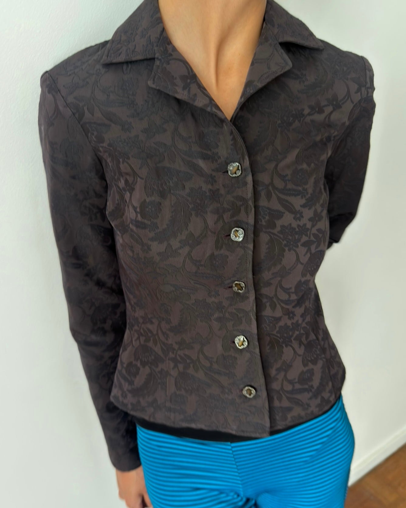 Cerruti 1990s Floral Jacquard Fitted Jacket