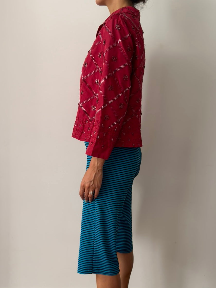 Alberta Ferretti 2000s Beaded Silk Blend Jacket
