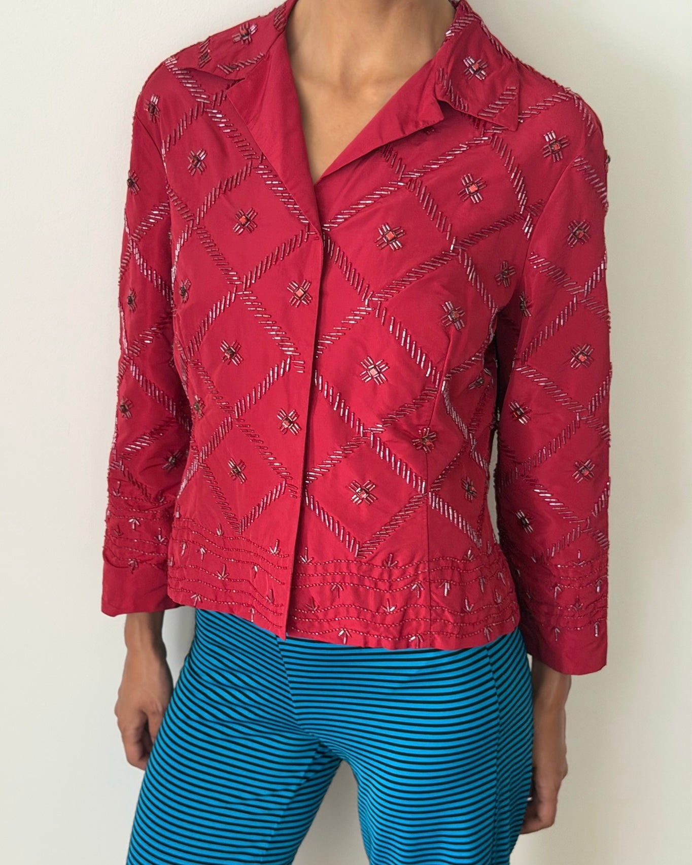 Alberta Ferretti 2000s Beaded Silk Blend Jacket