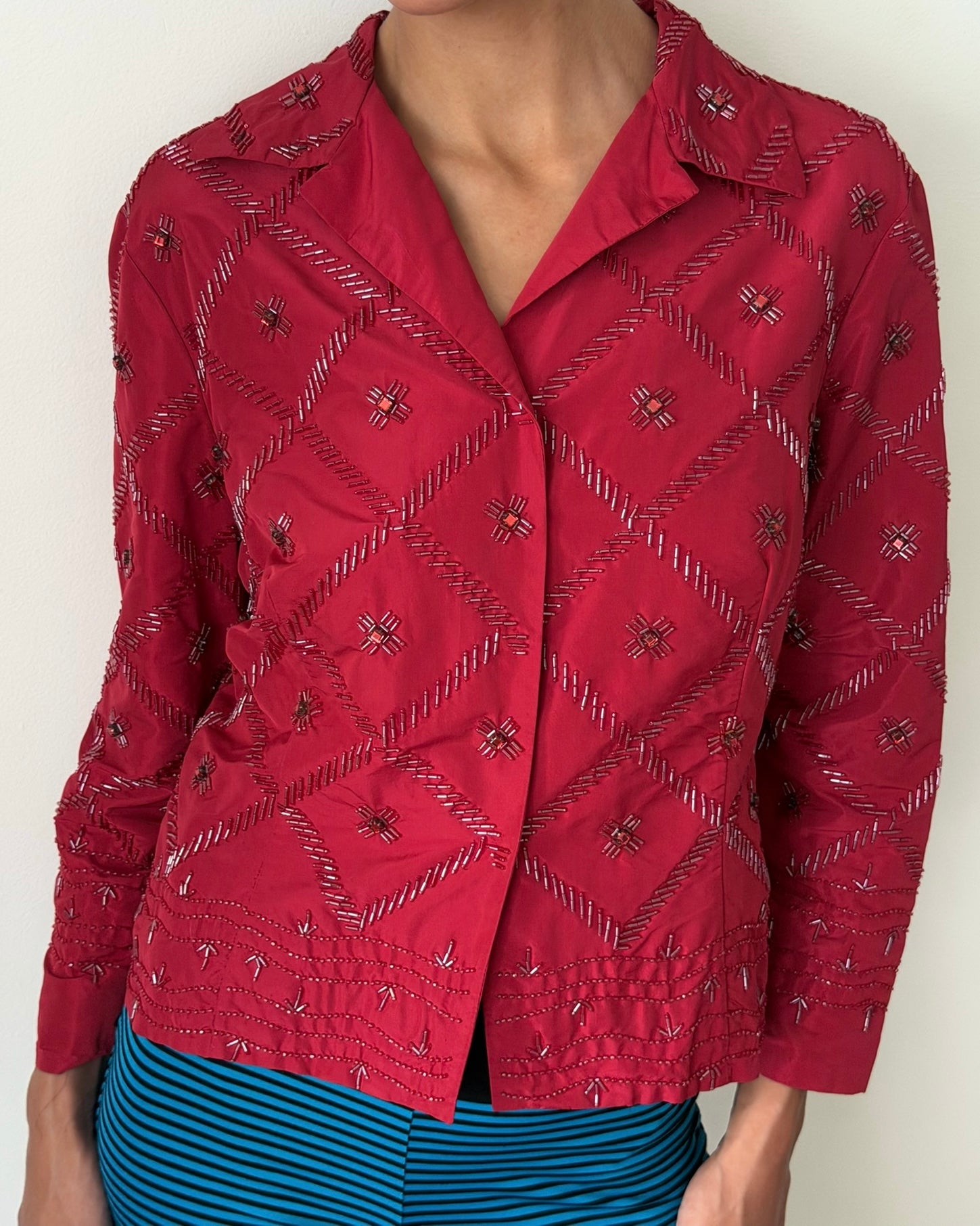 Alberta Ferretti 2000s Beaded Silk Blend Jacket