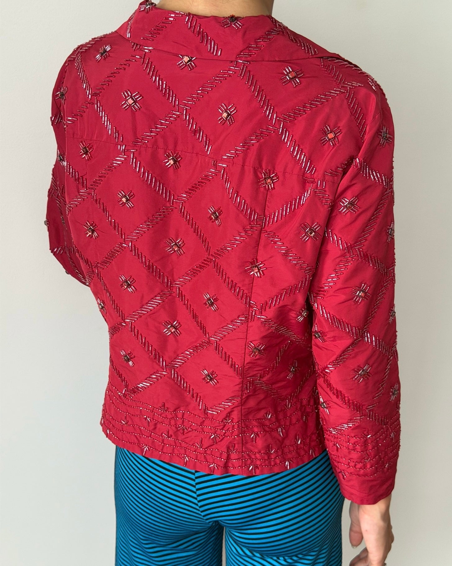 Alberta Ferretti 2000s Beaded Silk Blend Jacket