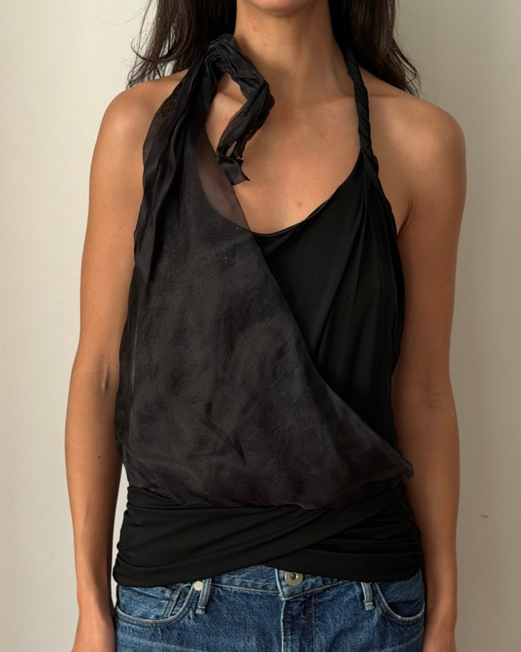 Armani 2000s Layered Halter Wrap Top – Black