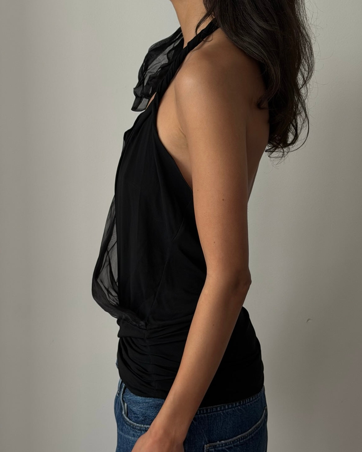 Armani 2000s Layered Halter Wrap Top – Black