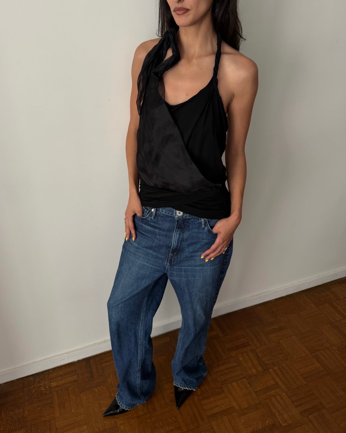 Armani 2000s Layered Halter Wrap Top – Black