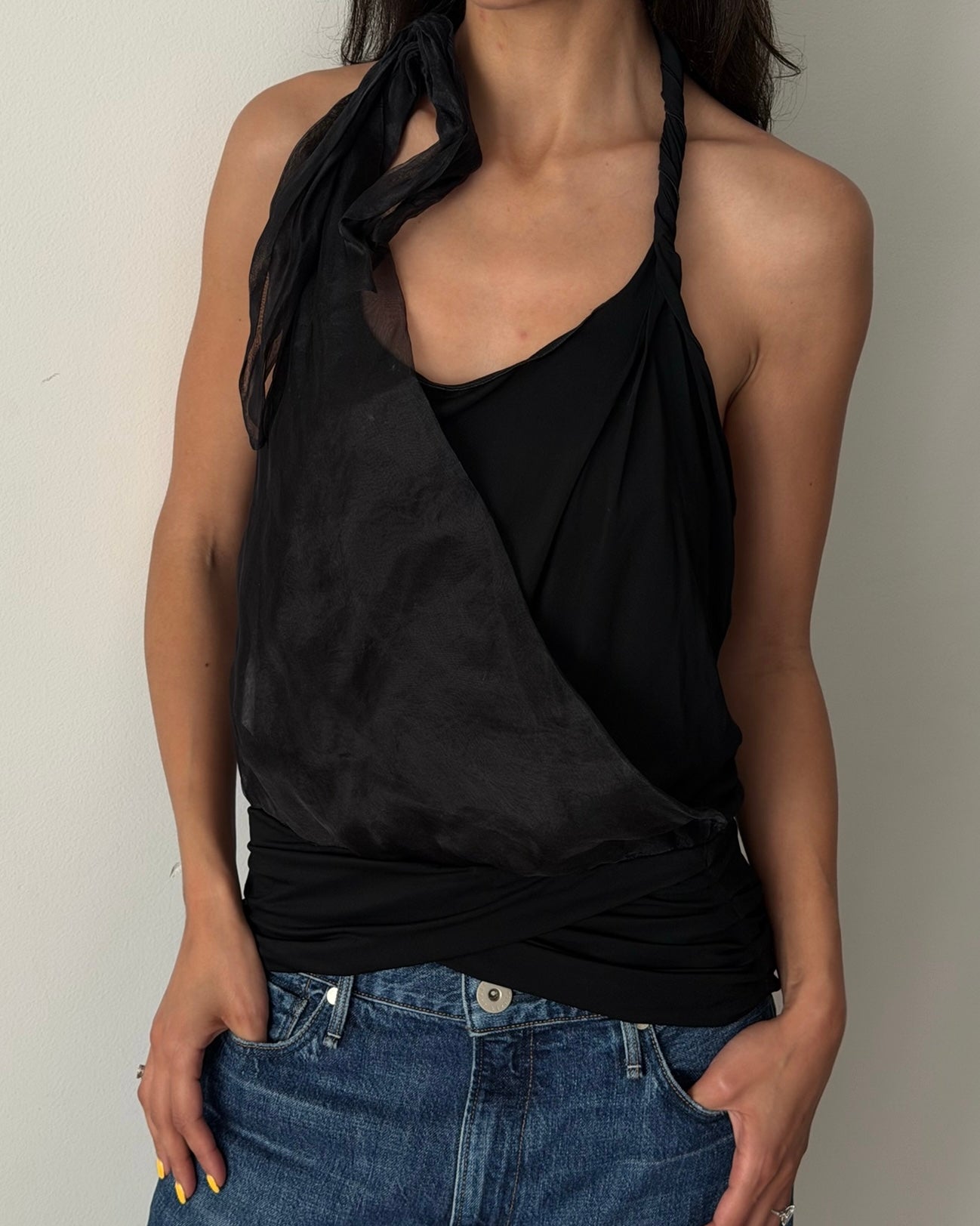 Armani 2000s Layered Halter Wrap Top – Black