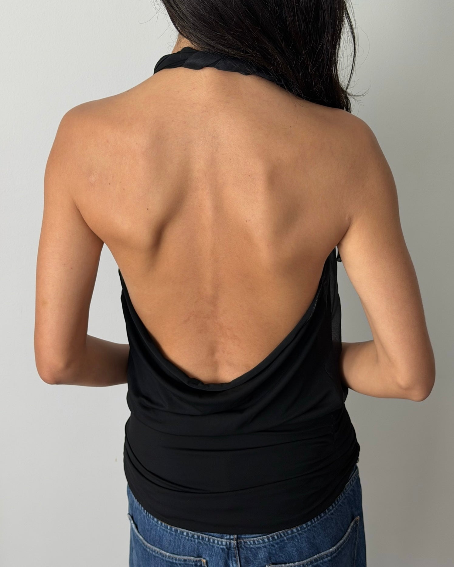 Armani 2000s Layered Halter Wrap Top – Black