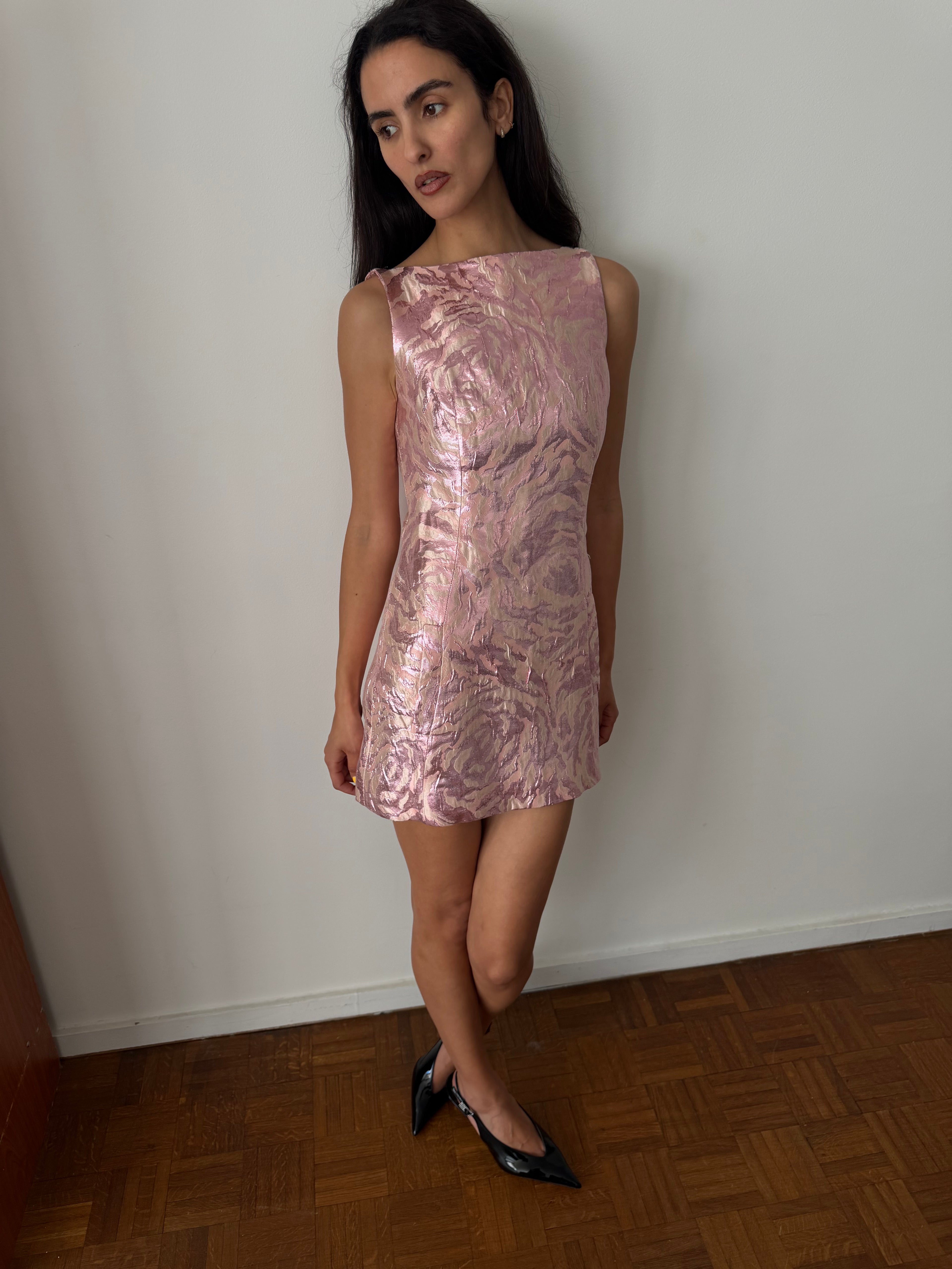 Balenciaga by Nicolas Ghesquière SS2008 Metallic Jacquard Mini Dress – Pink