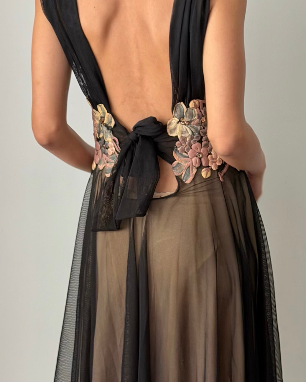Ema Savahl Couture Early 2000s Floral Mesh Dress