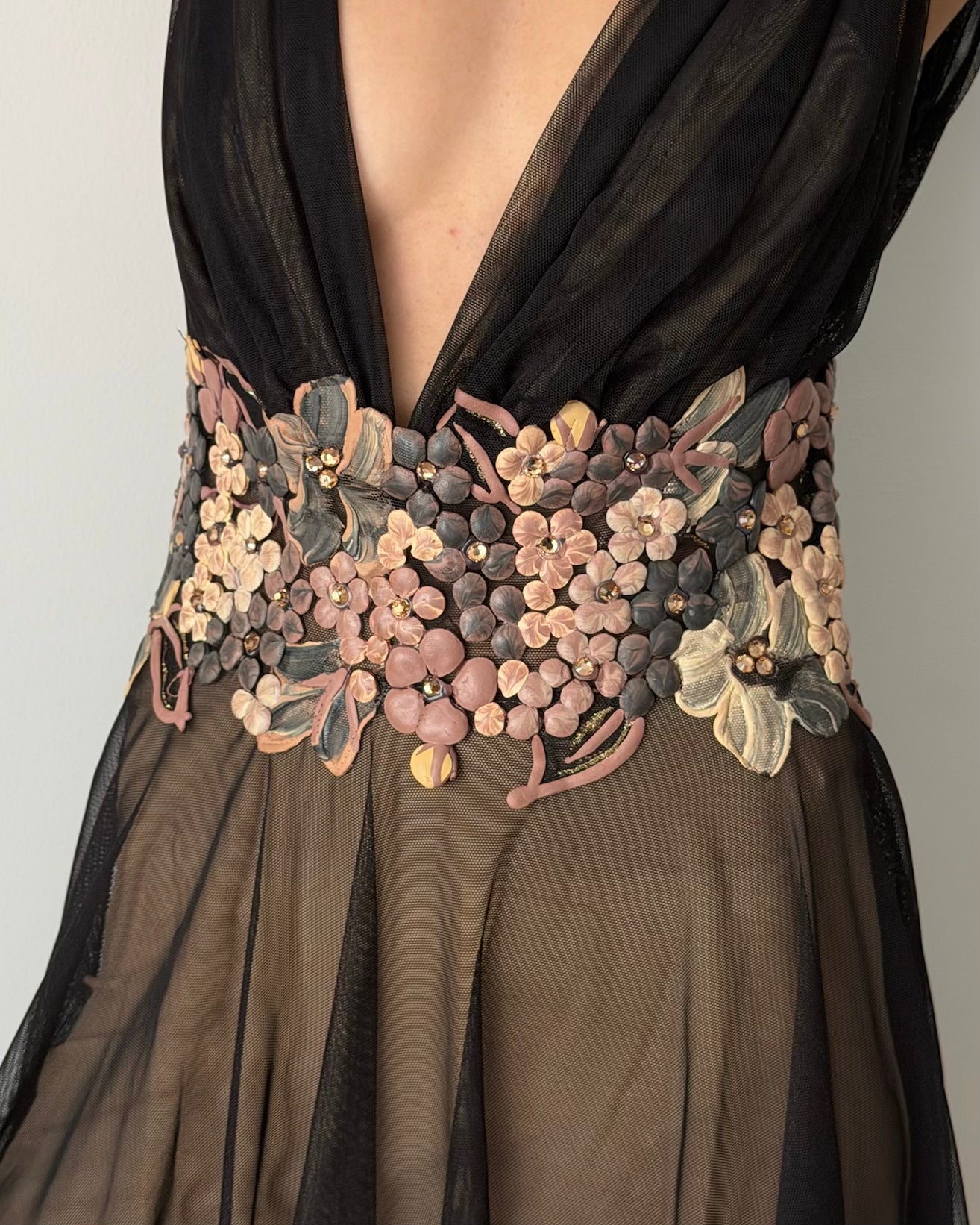 Ema Savahl Couture Early 2000s Floral Mesh Dress