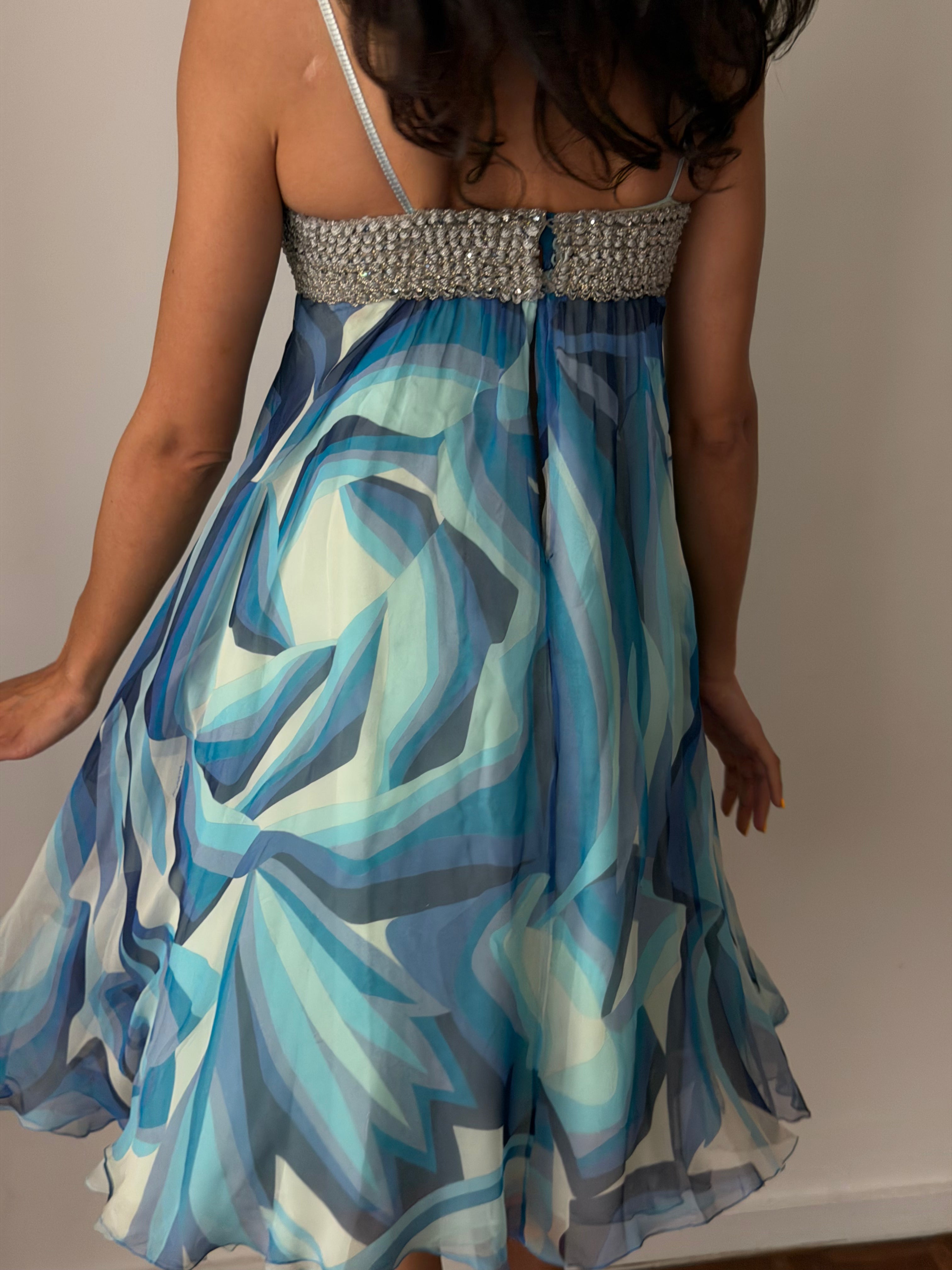 Missoni SS2006 Beaded Silk Slip Dress – Blue Abstract Print