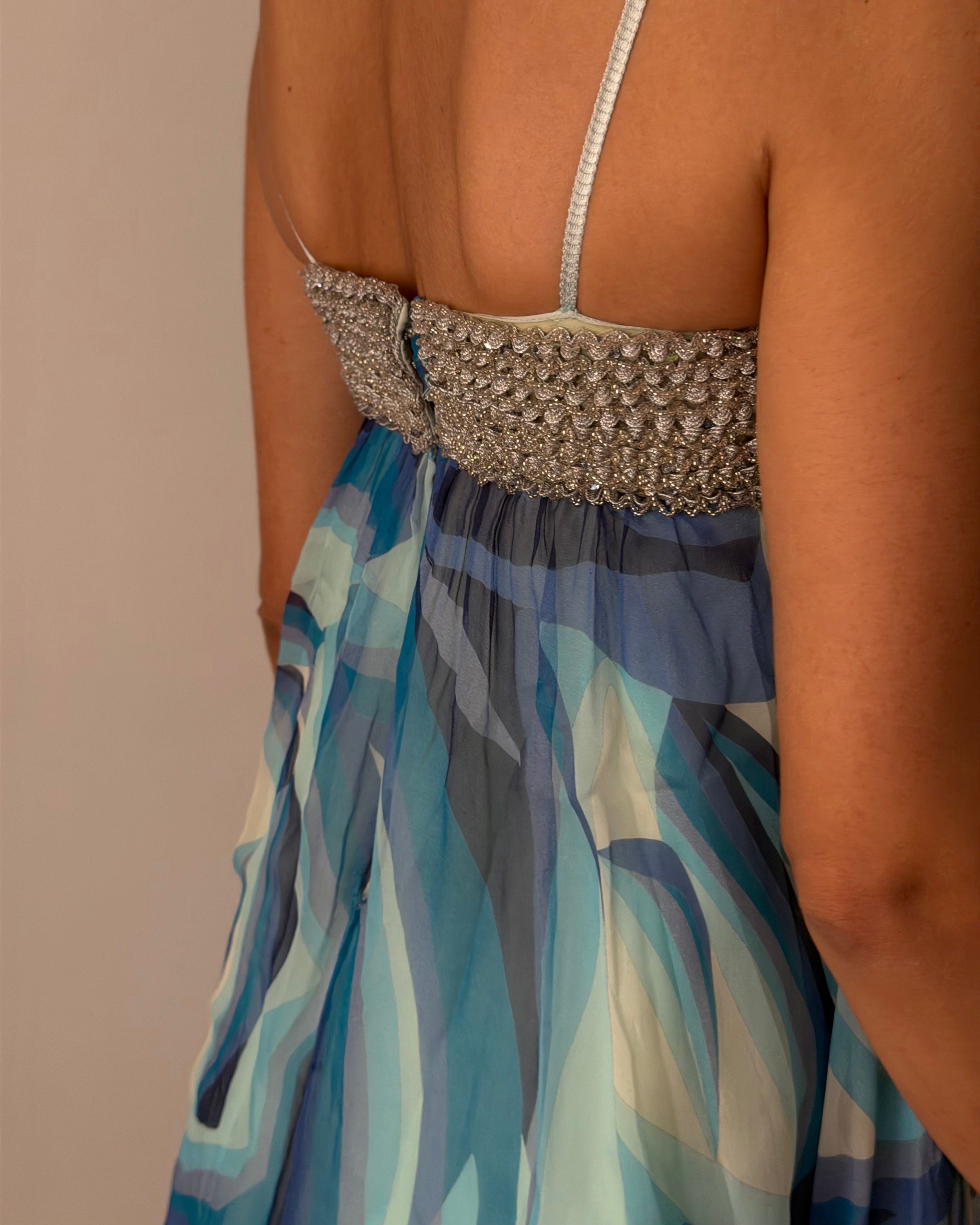 Missoni SS2006 Beaded Silk Slip Dress – Blue Abstract Print